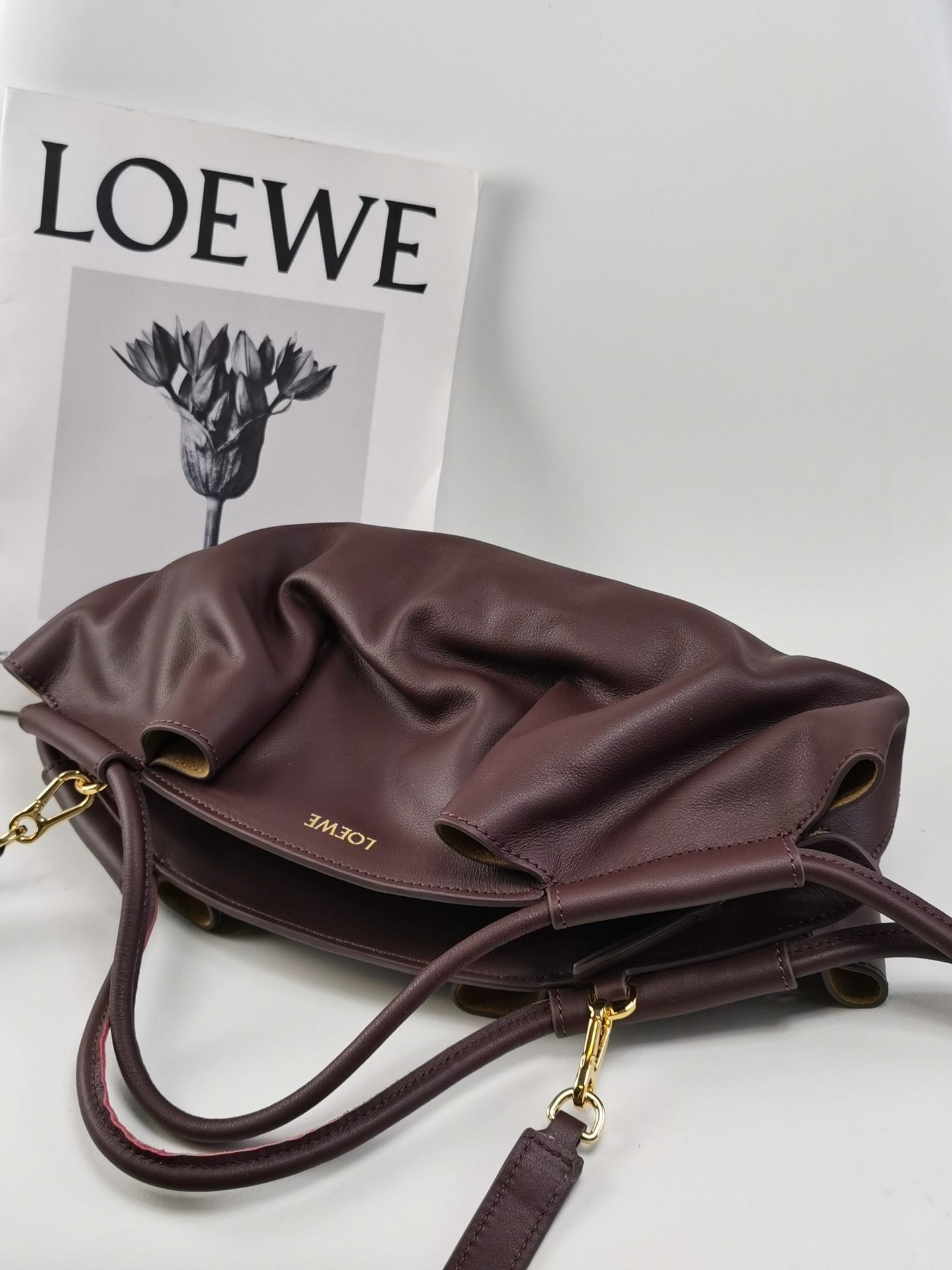 LOEWE Small Paseo Bag in Shiny Sappa Calfskin Burgundy