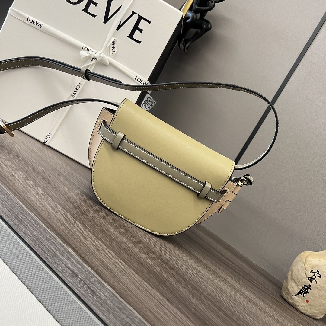 LOEWE Mini Gate Dual bag in Soft Calfskin and Jacquard Clay Green