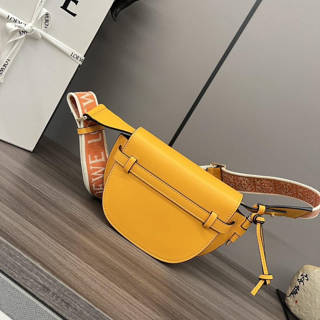 LOEWE Mini Gate Dual bag in Soft Calfskin and Jacquard Yellow