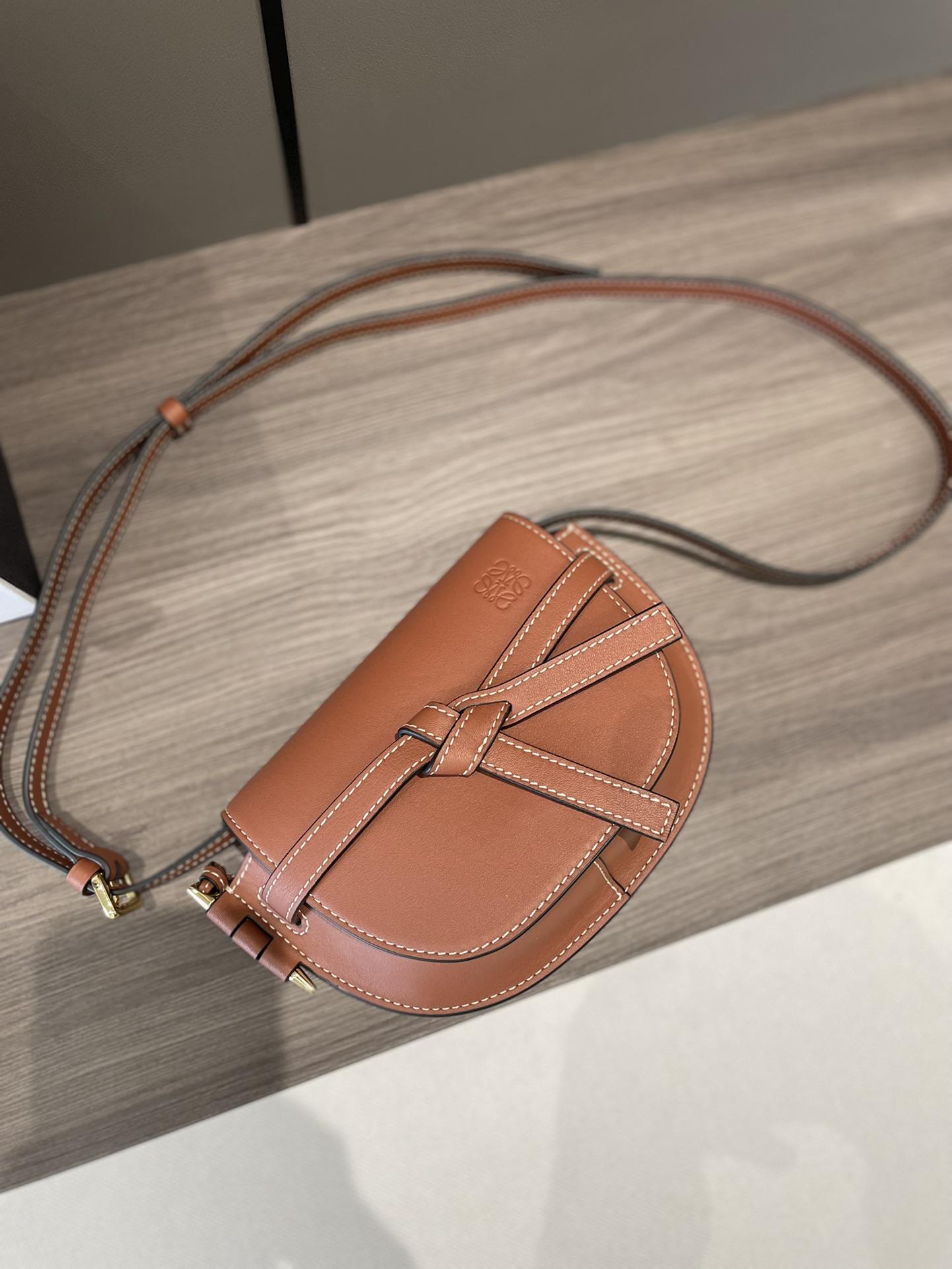 LOEWE Mini Gate Dual bag in Soft Calfskin and Jacquard Tan