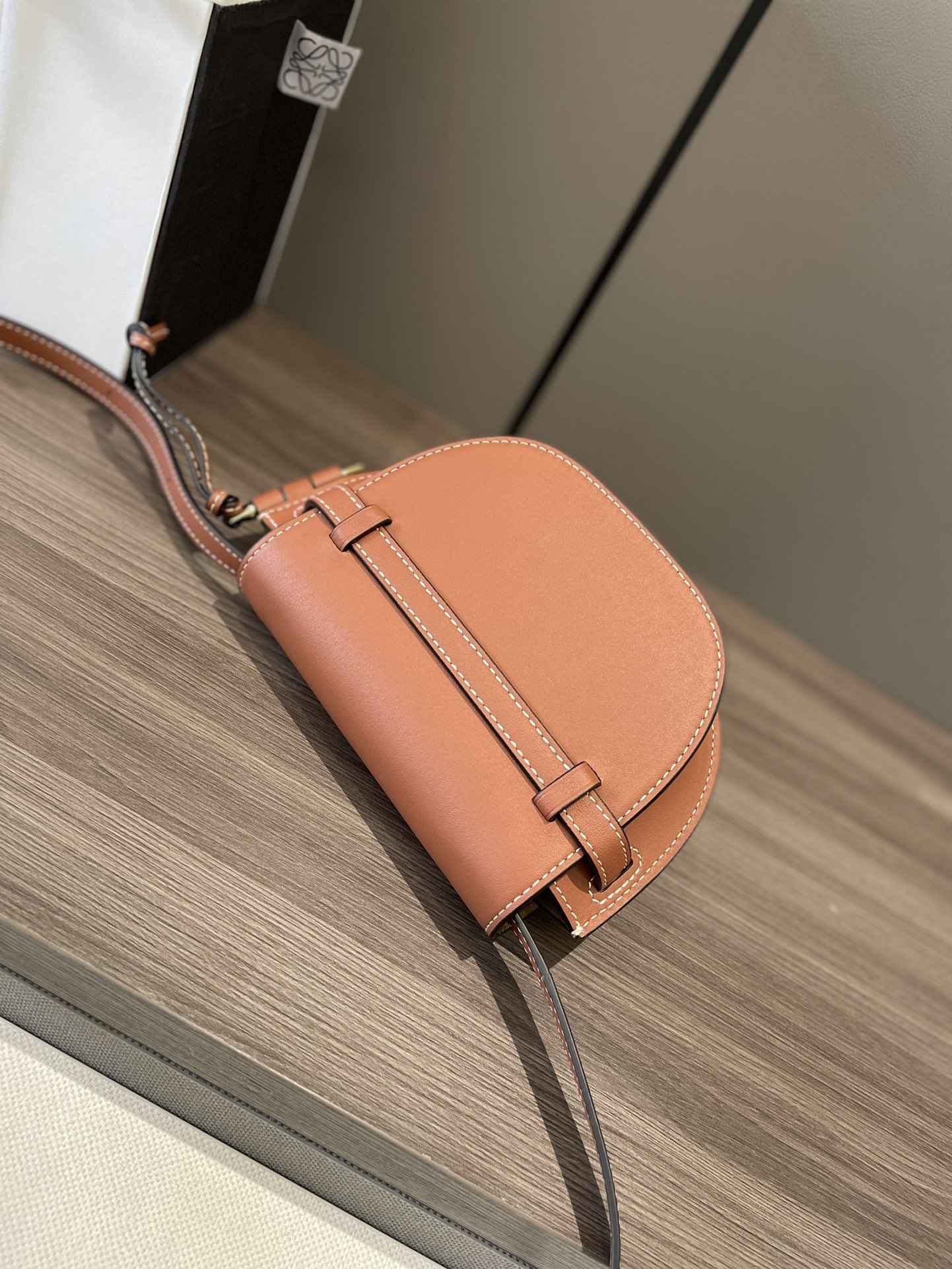 LOEWE Mini Gate Dual bag in Soft Calfskin and Jacquard Tan