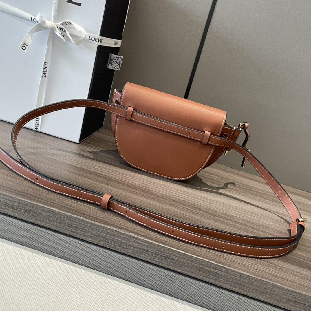 LOEWE Mini Gate Dual bag in Soft Calfskin and Jacquard Tan