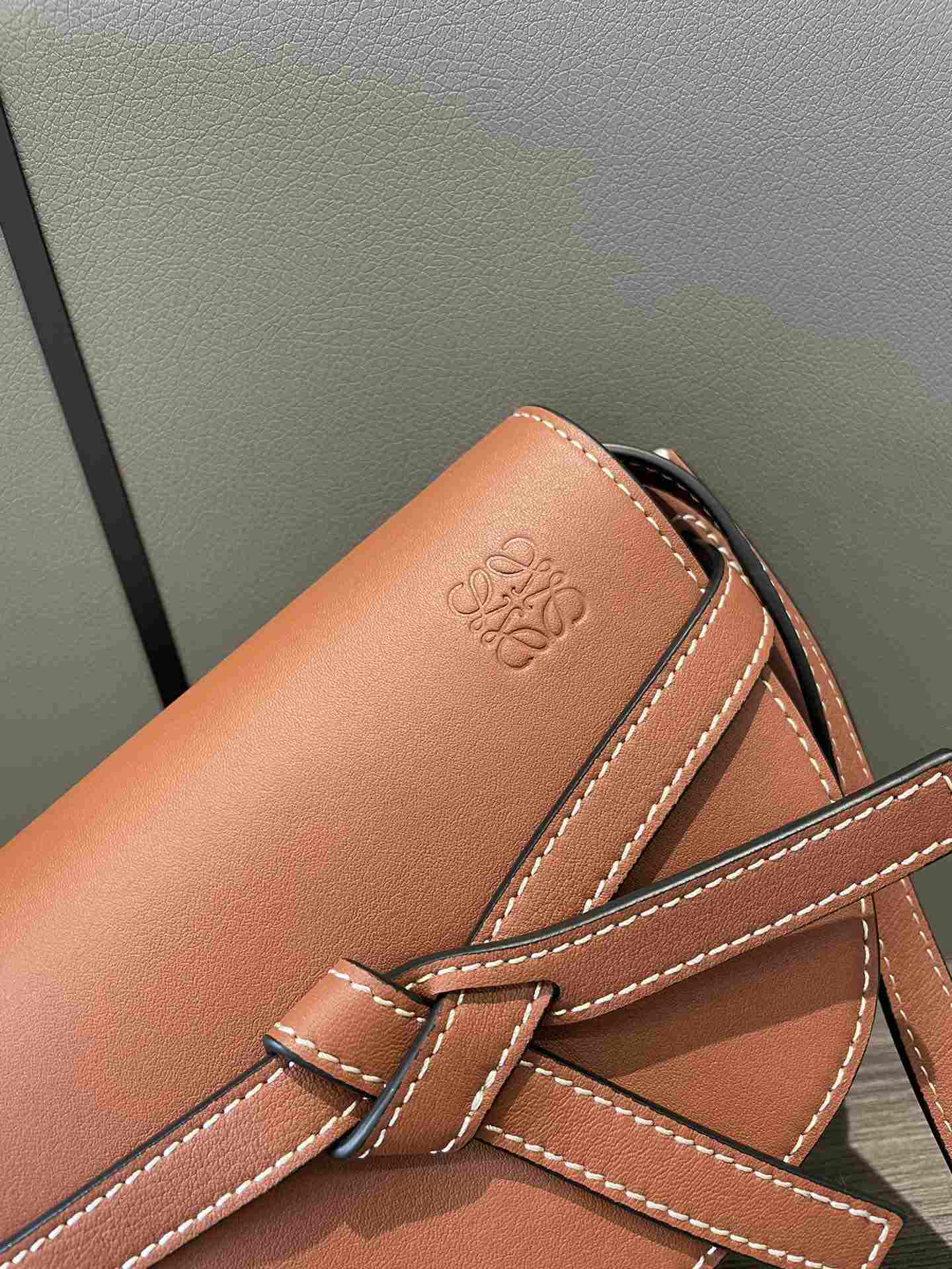 LOEWE Mini Gate Dual bag in Soft Calfskin and Jacquard Tan