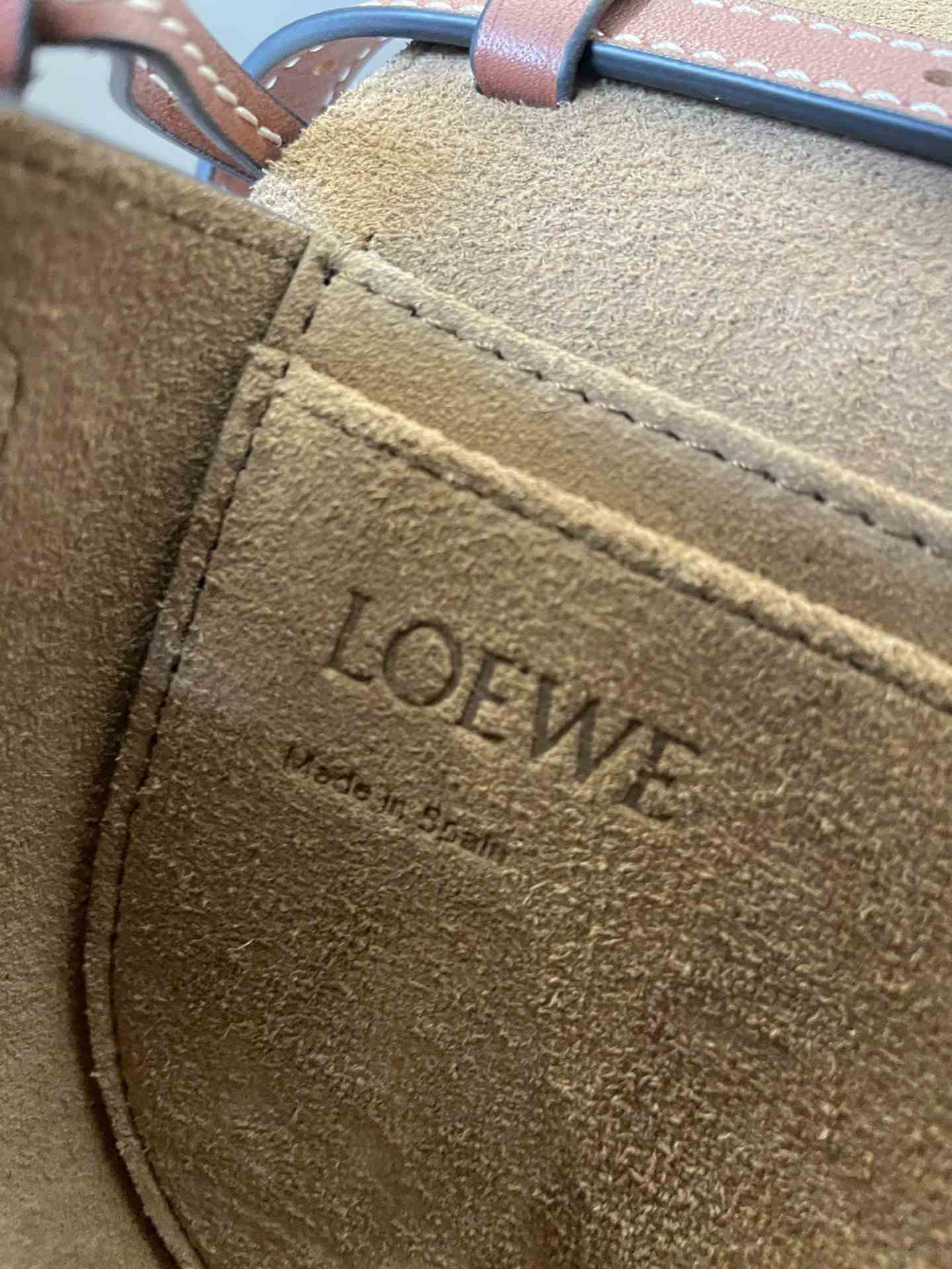 LOEWE Mini Gate Dual bag in Soft Calfskin and Jacquard Tan