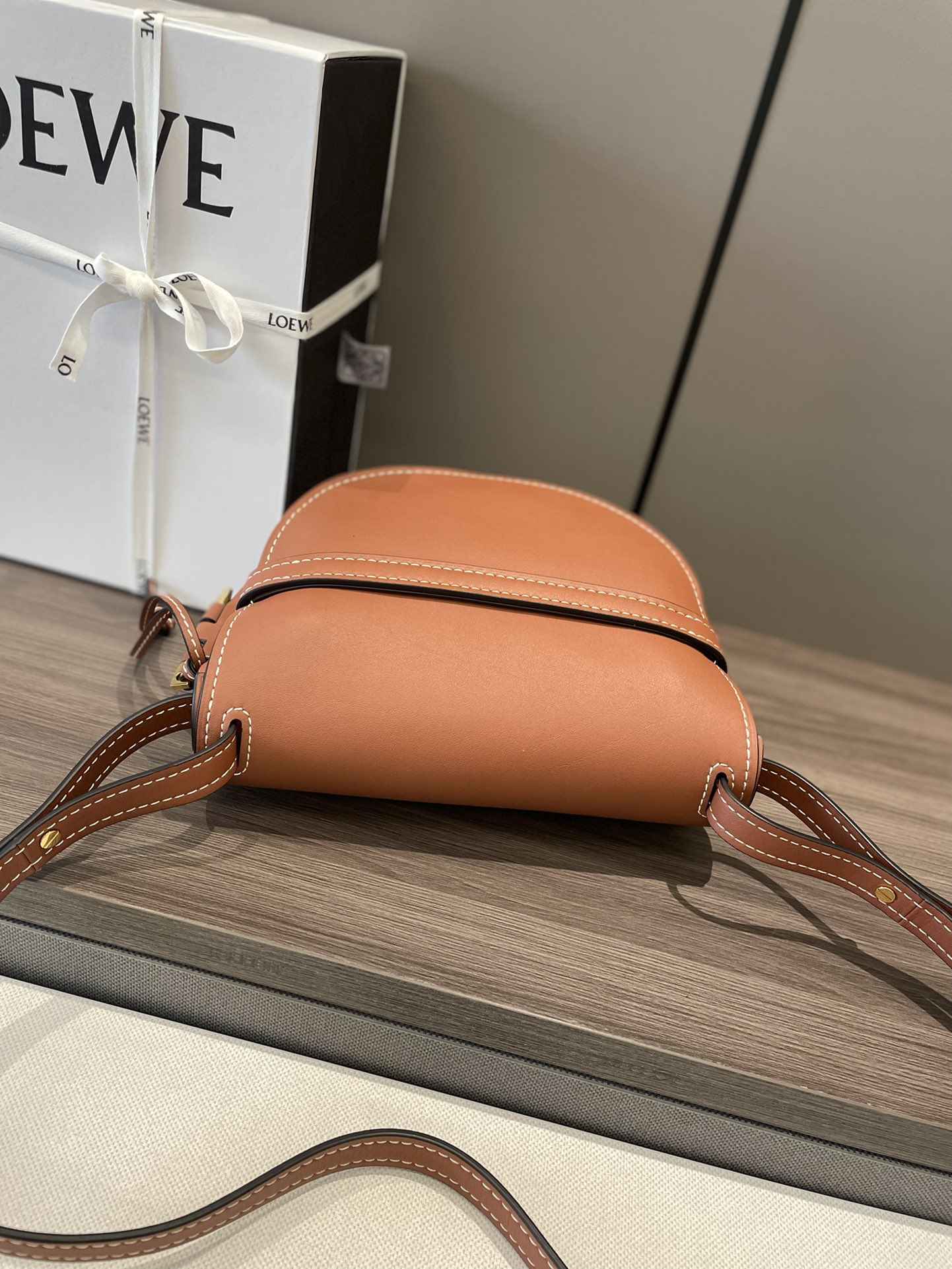 LOEWE Small Gate Dual bag in Soft Calfskin and Jacquard Tan