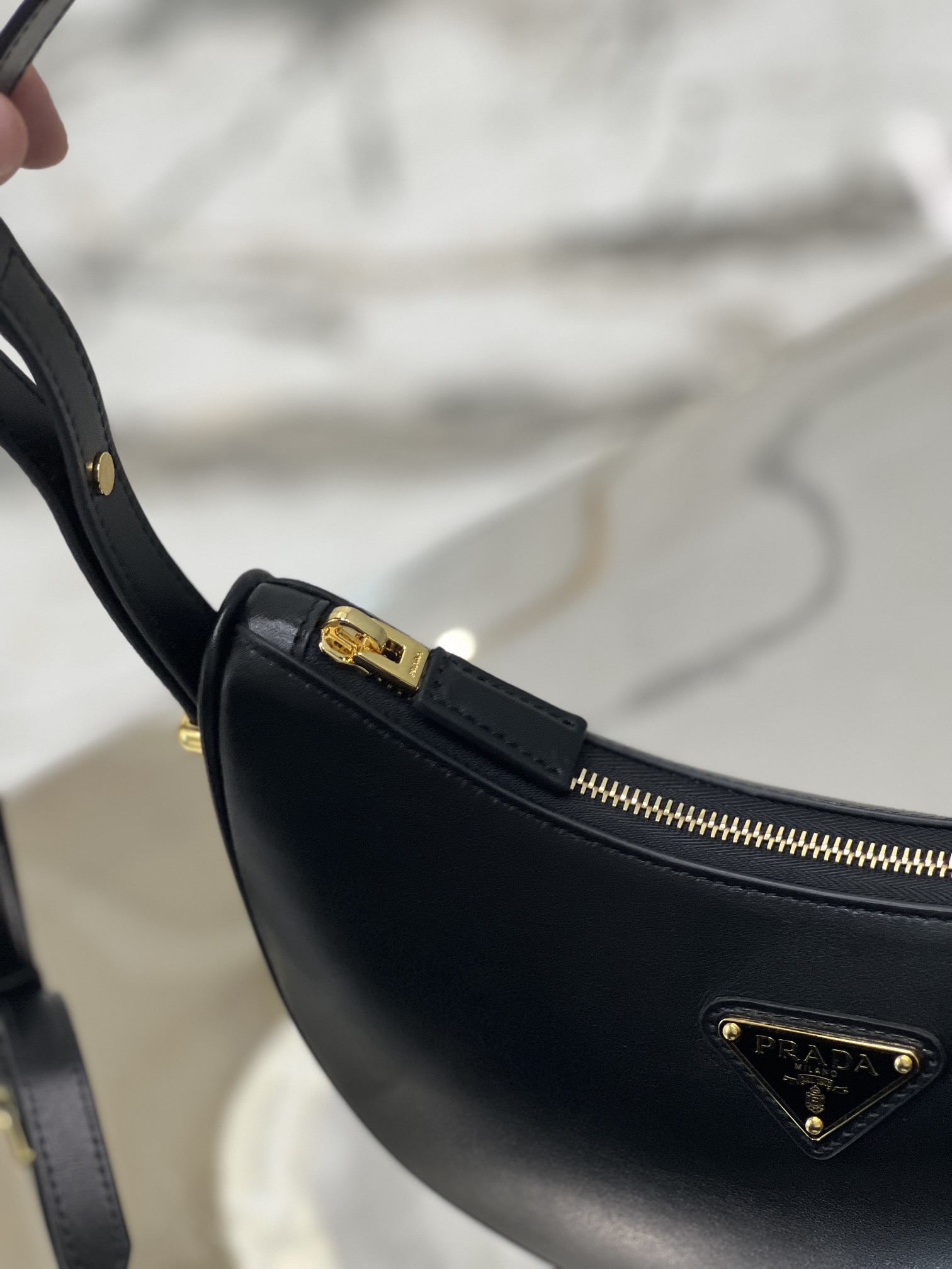 PRADA Arqué Leather Shoulder Bag Black