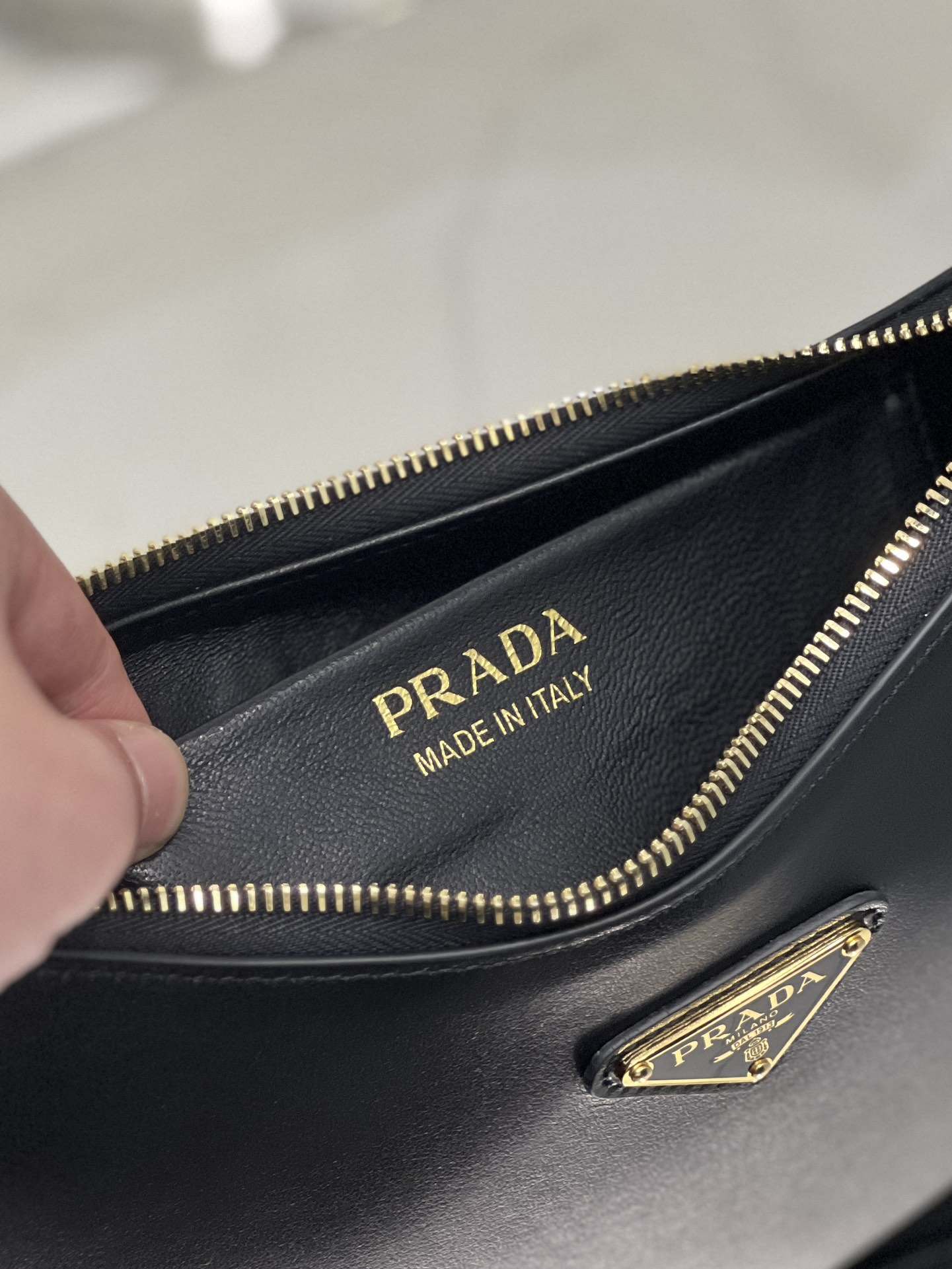 PRADA Arqué Leather Shoulder Bag Black