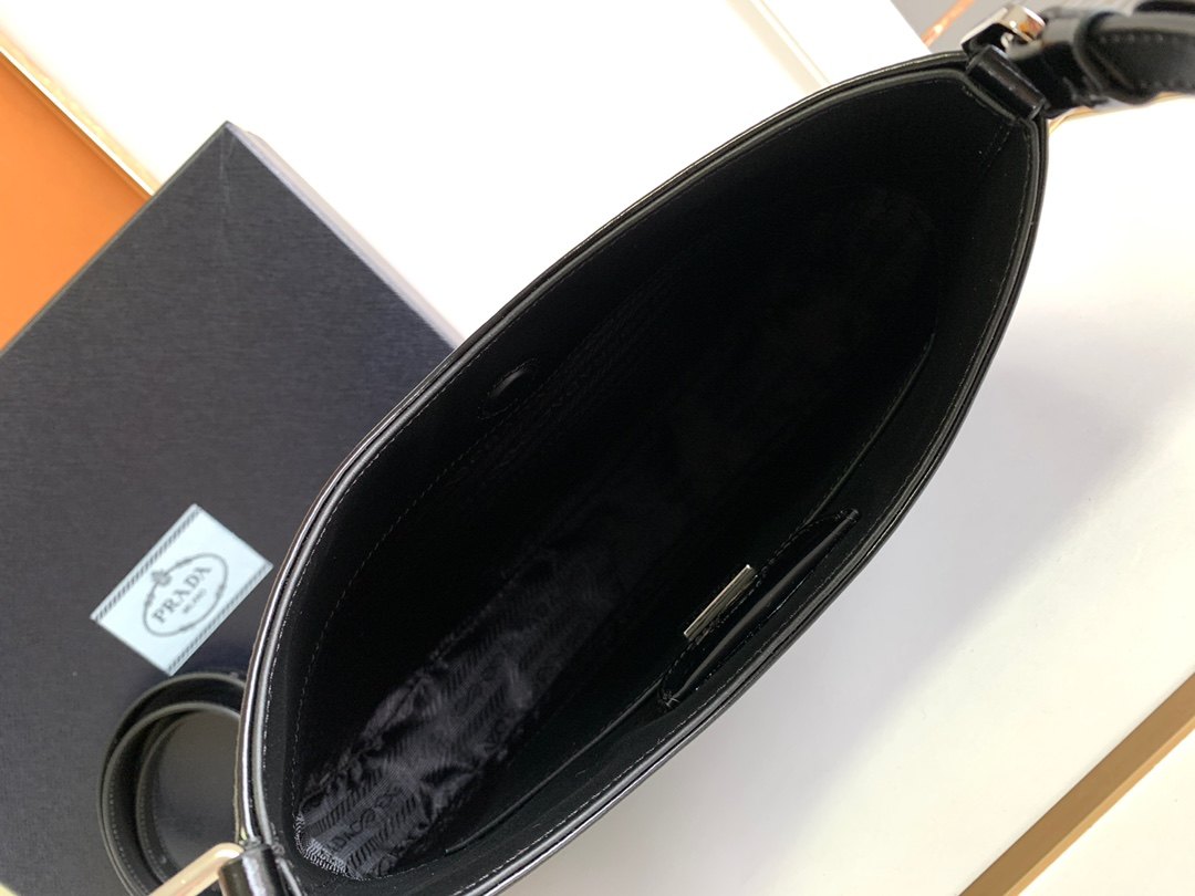 PRADA Large Cleo Brushed Leather Shoulder Bag Black