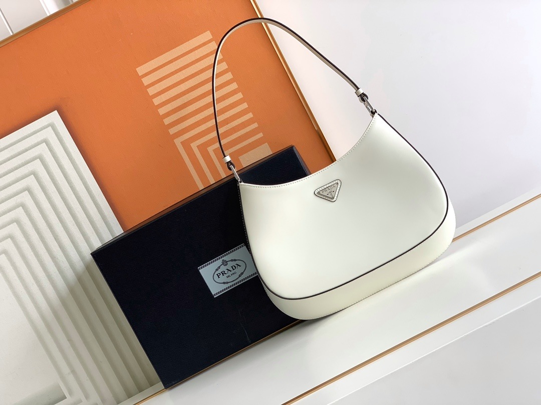 PRADA Cleo Brushed Leather Shoulder Bag White