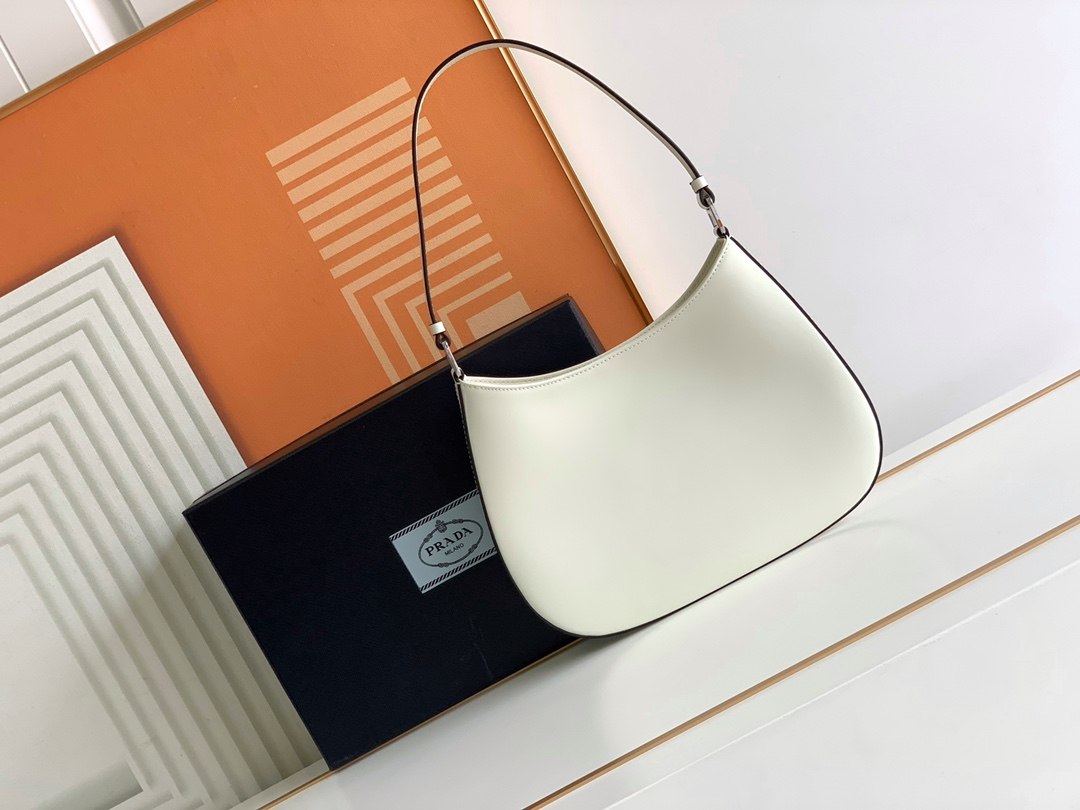 PRADA Cleo Brushed Leather Shoulder Bag White