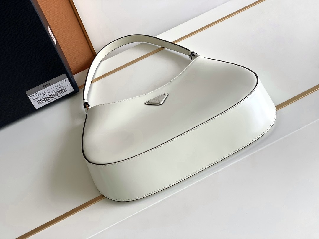 PRADA Cleo Brushed Leather Shoulder Bag White