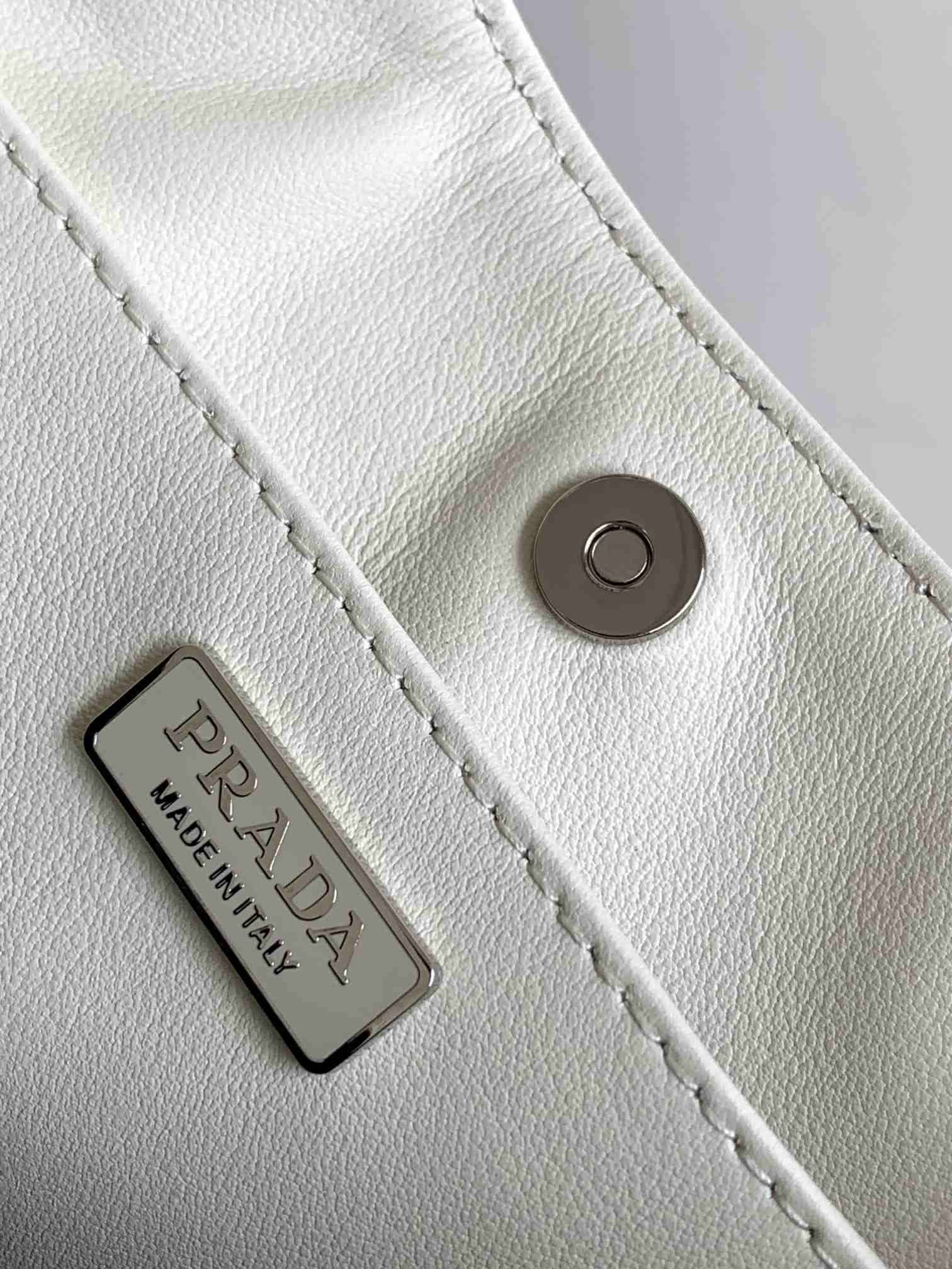 PRADA Cleo Brushed Leather Shoulder Bag White