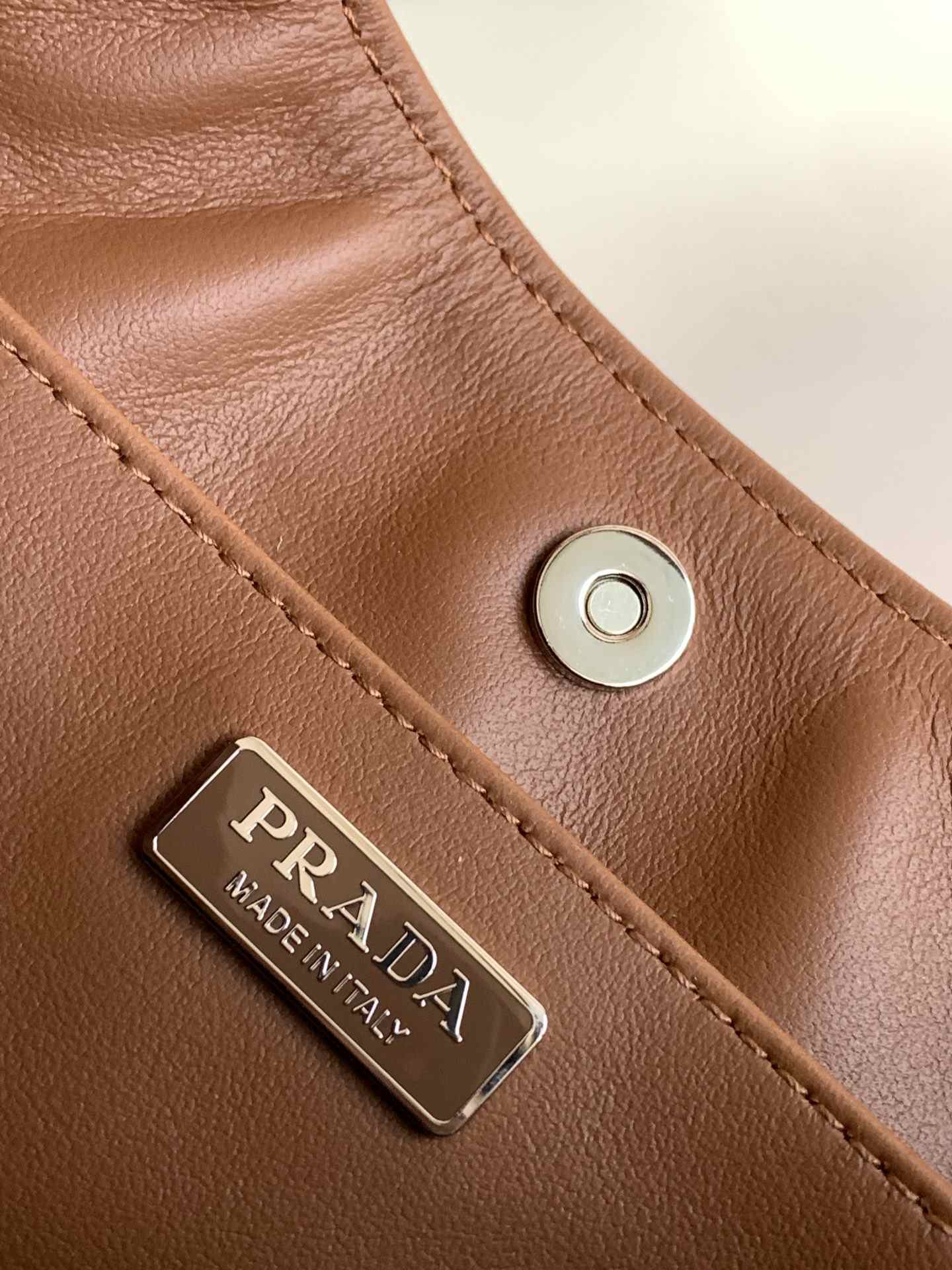 PRADA Cleo Brushed Leather Shoulder Bag Brown