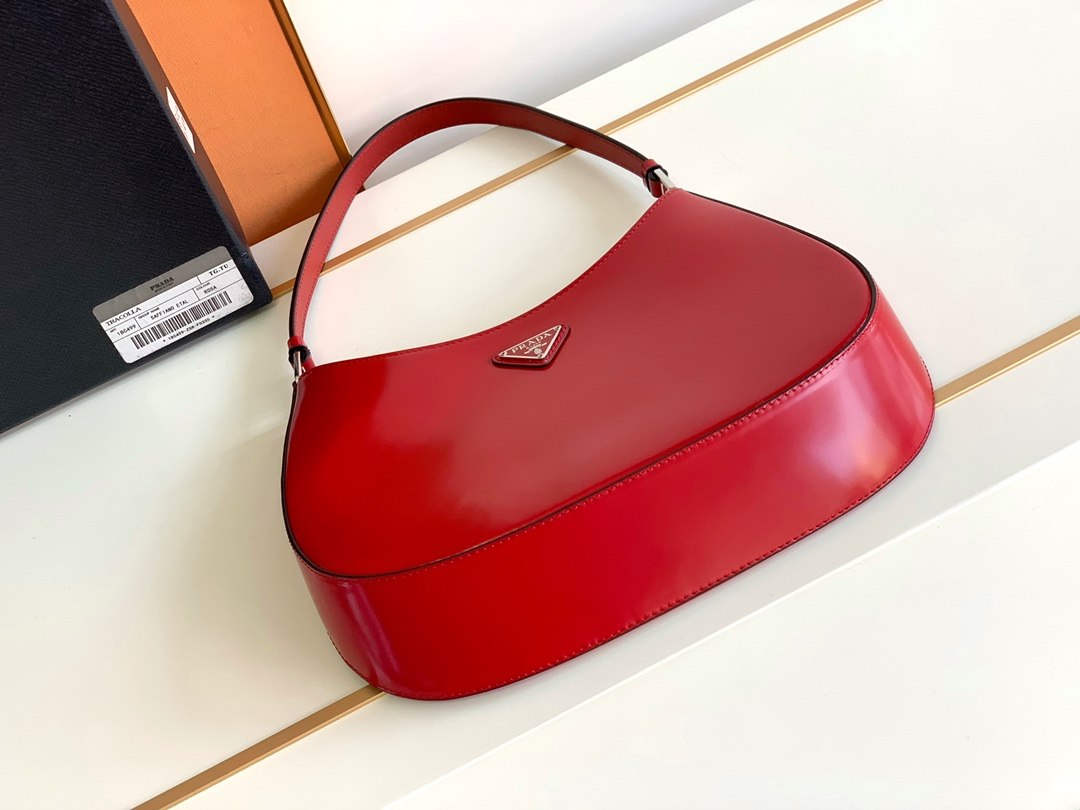 PRADA Cleo Brushed Leather Shoulder Bag Red