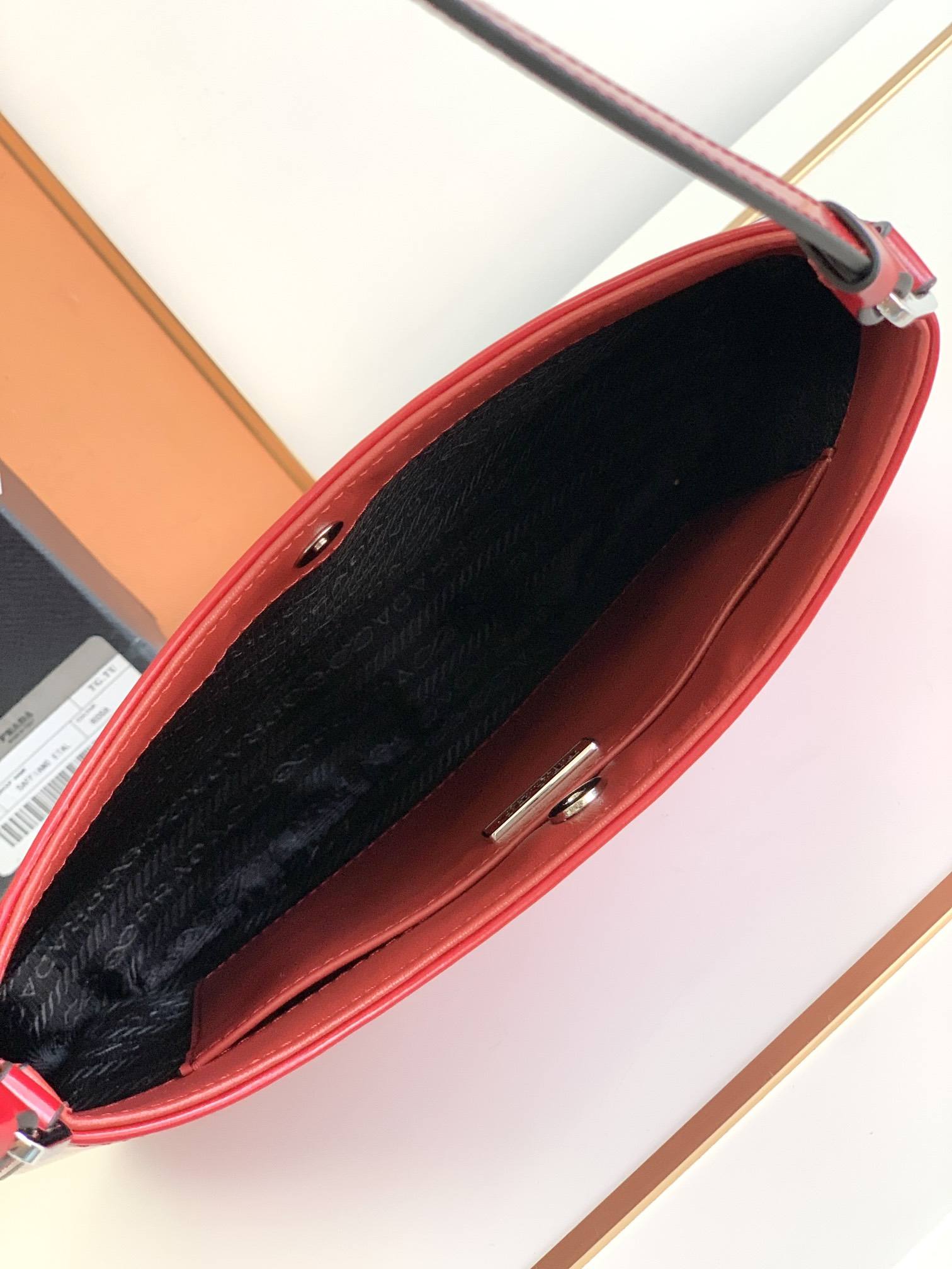 PRADA Cleo Brushed Leather Shoulder Bag Red