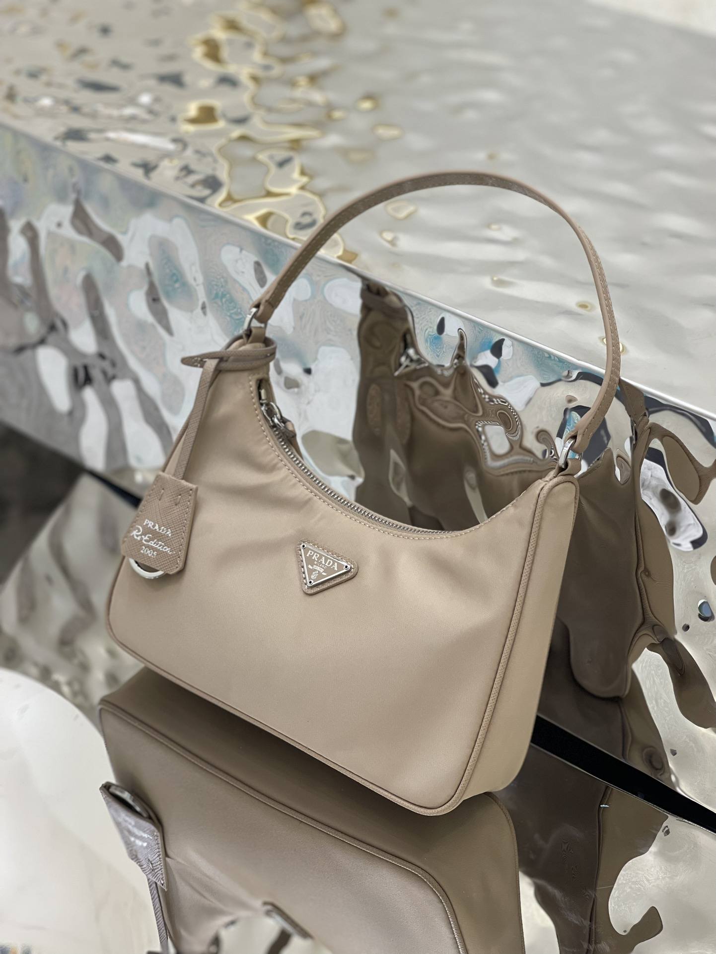 PRADA Re-Edition 2005 Re-Nylon and Saffiano Mini Bag Desert Beige