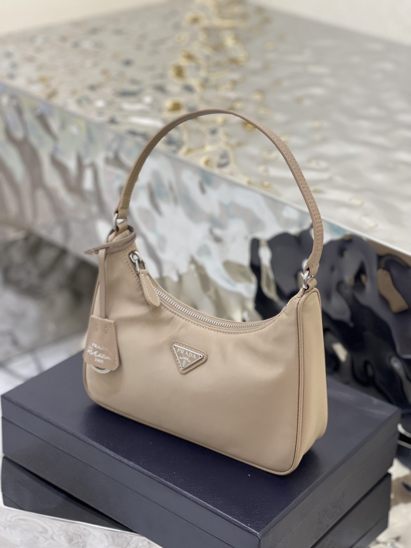 PRADA Re-Edition 2005 Re-Nylon and Saffiano Mini Bag Desert Beige