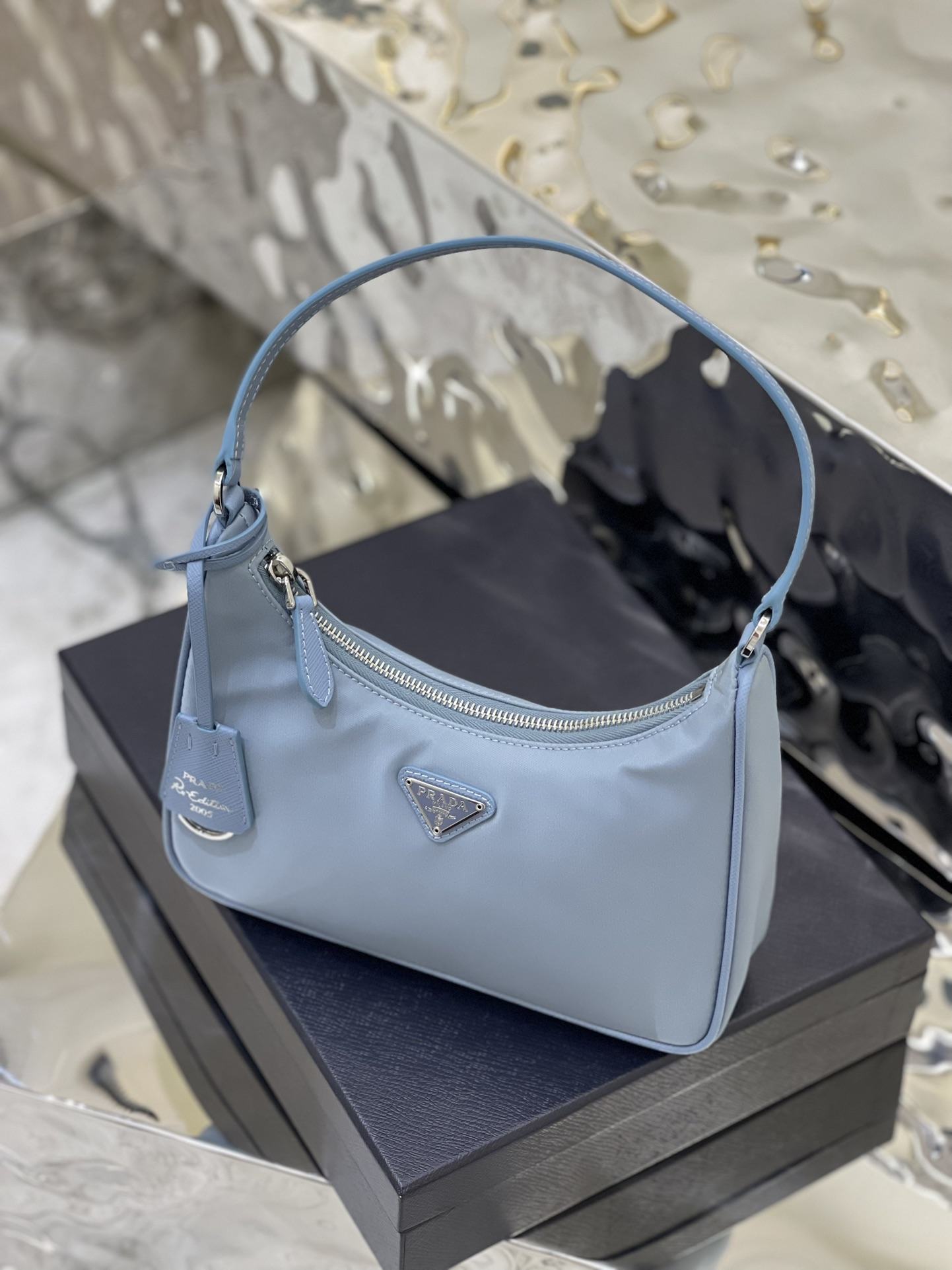 PRADA Re-Edition 2005 Re-Nylon and Saffiano Mini Bag Light Blue