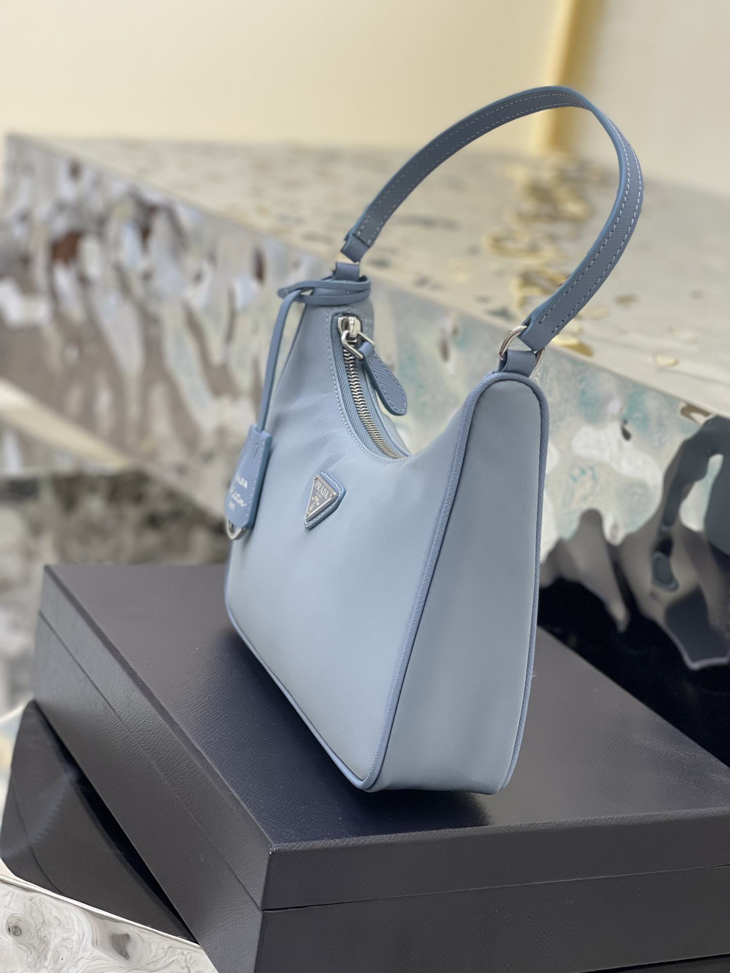 PRADA Re-Edition 2005 Re-Nylon and Saffiano Mini Bag Light Blue