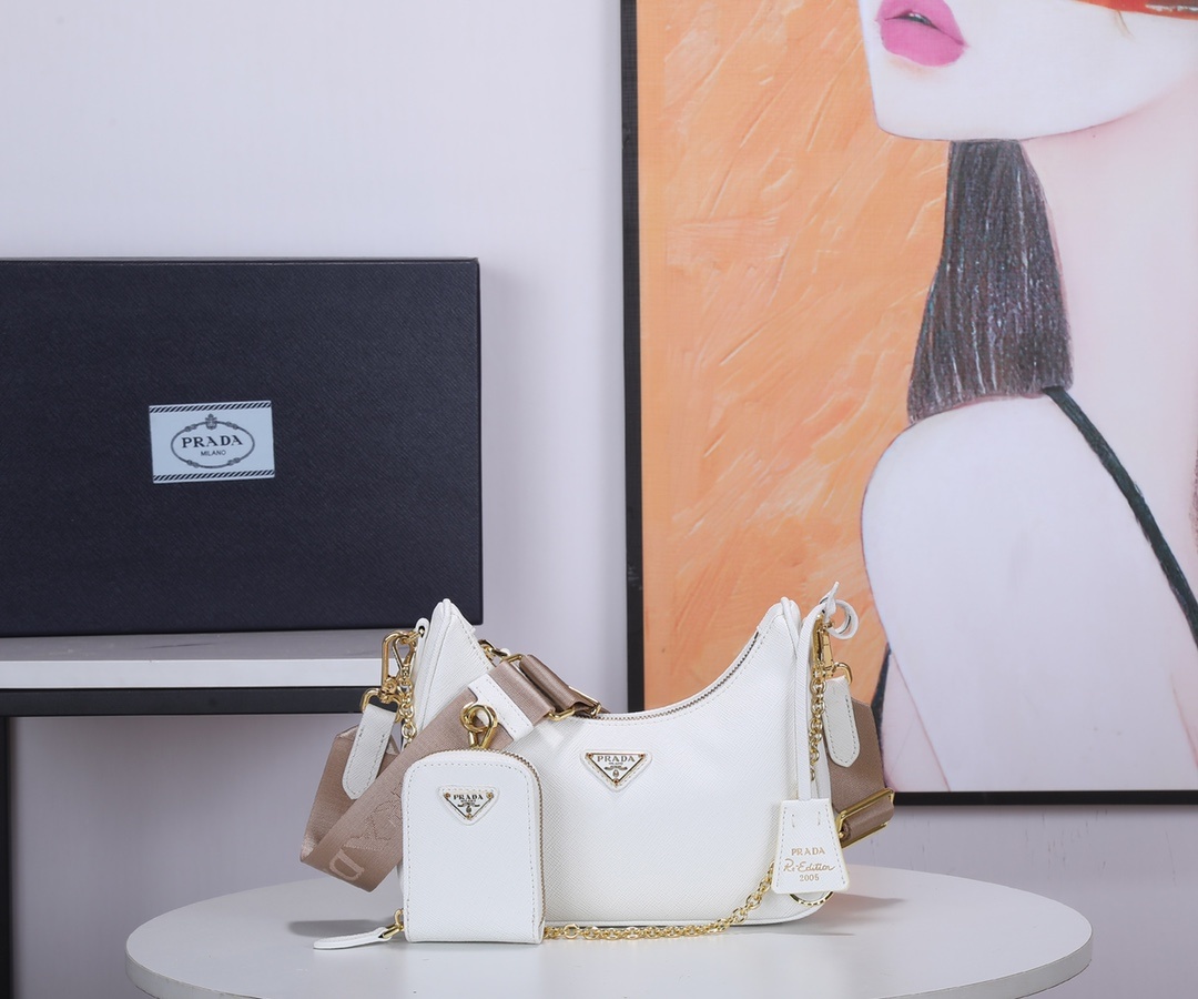 PRADA Re-Edition 2005 Saffiano Leather Bag White