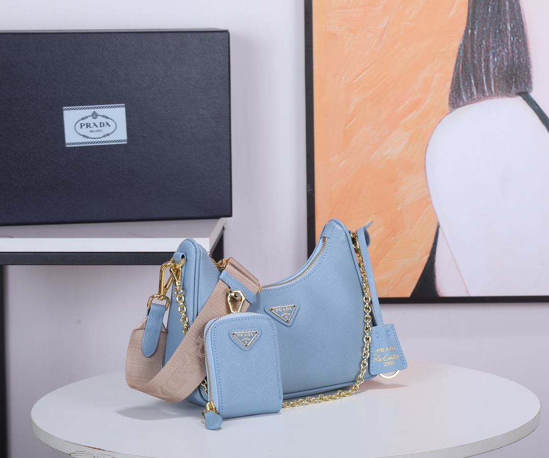 PRADA Re-Edition 2005 Saffiano Leather Bag Pale Blue