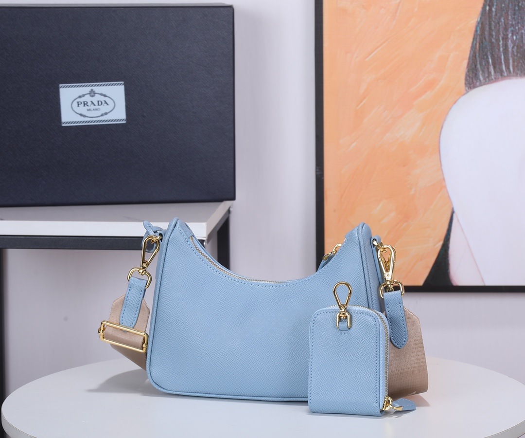 PRADA Re-Edition 2005 Saffiano Leather Bag Pale Blue