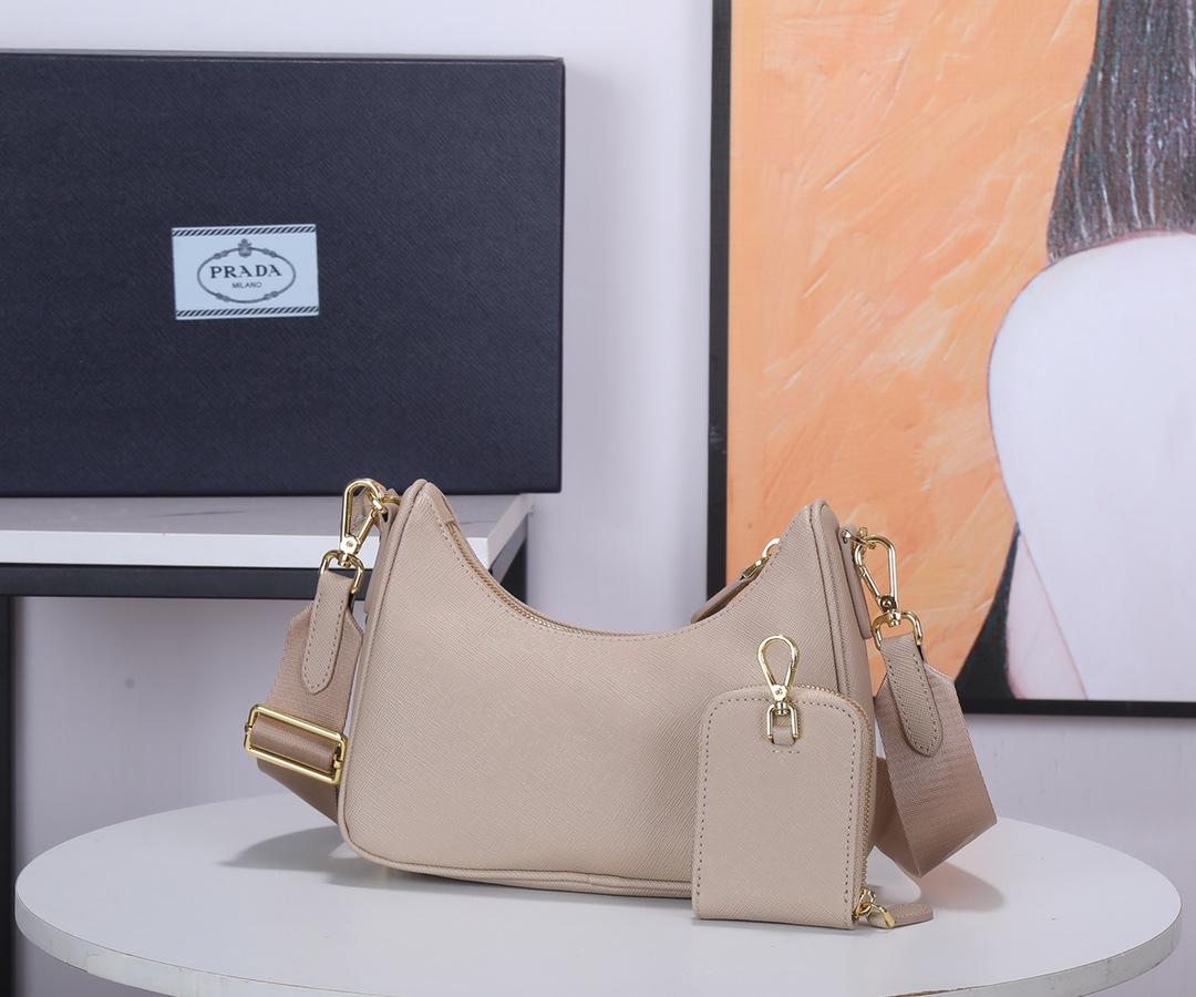 PRADA Re-Edition 2005 Saffiano Leather Bag Cameo Beige