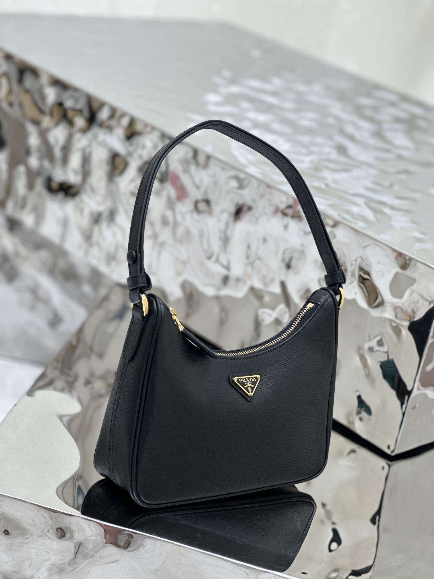 PRADA Re-Edition Saffiano Leather Mini Bag Black