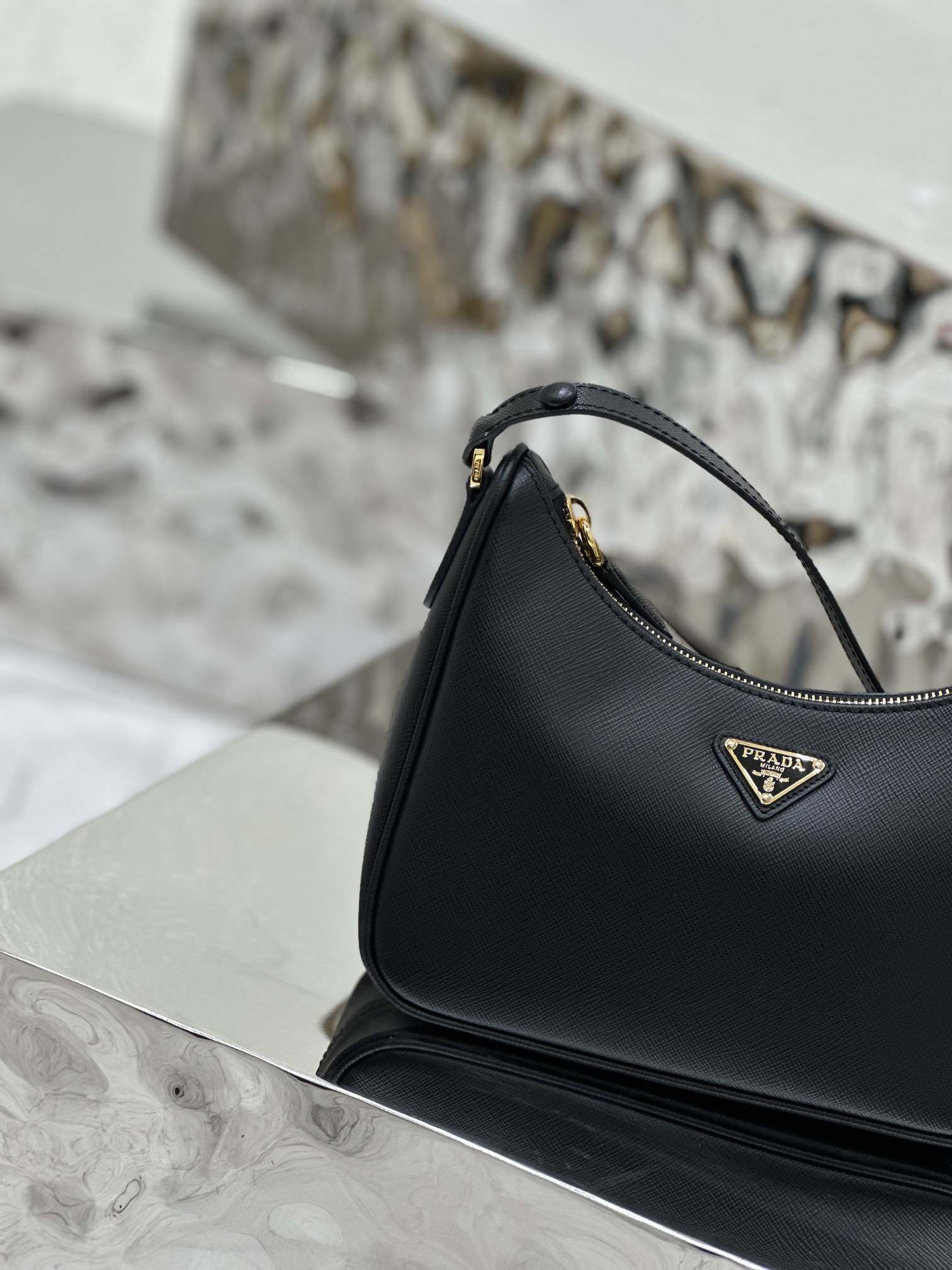 PRADA Re-Edition Saffiano Leather Mini Bag Black