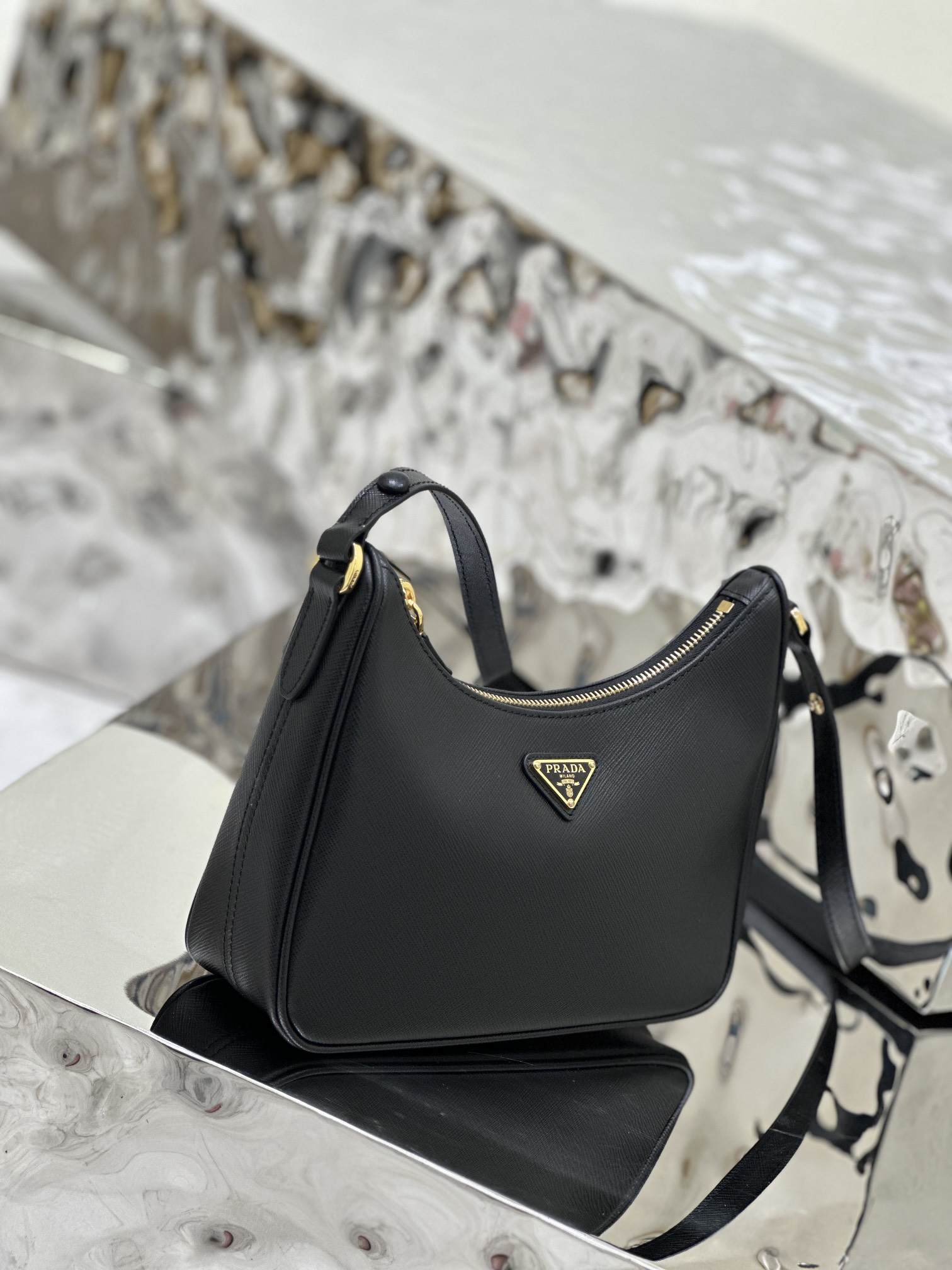 PRADA Re-Edition Saffiano Leather Mini Bag Black