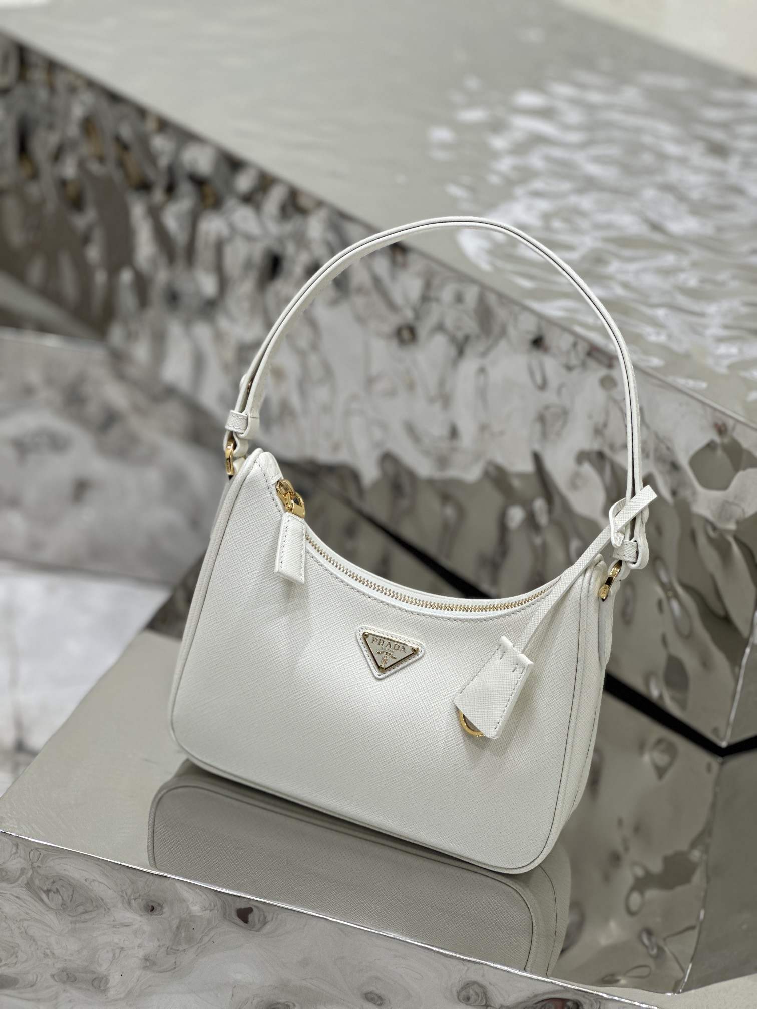 PRADA Re-Edition Saffiano Leather Mini Bag White