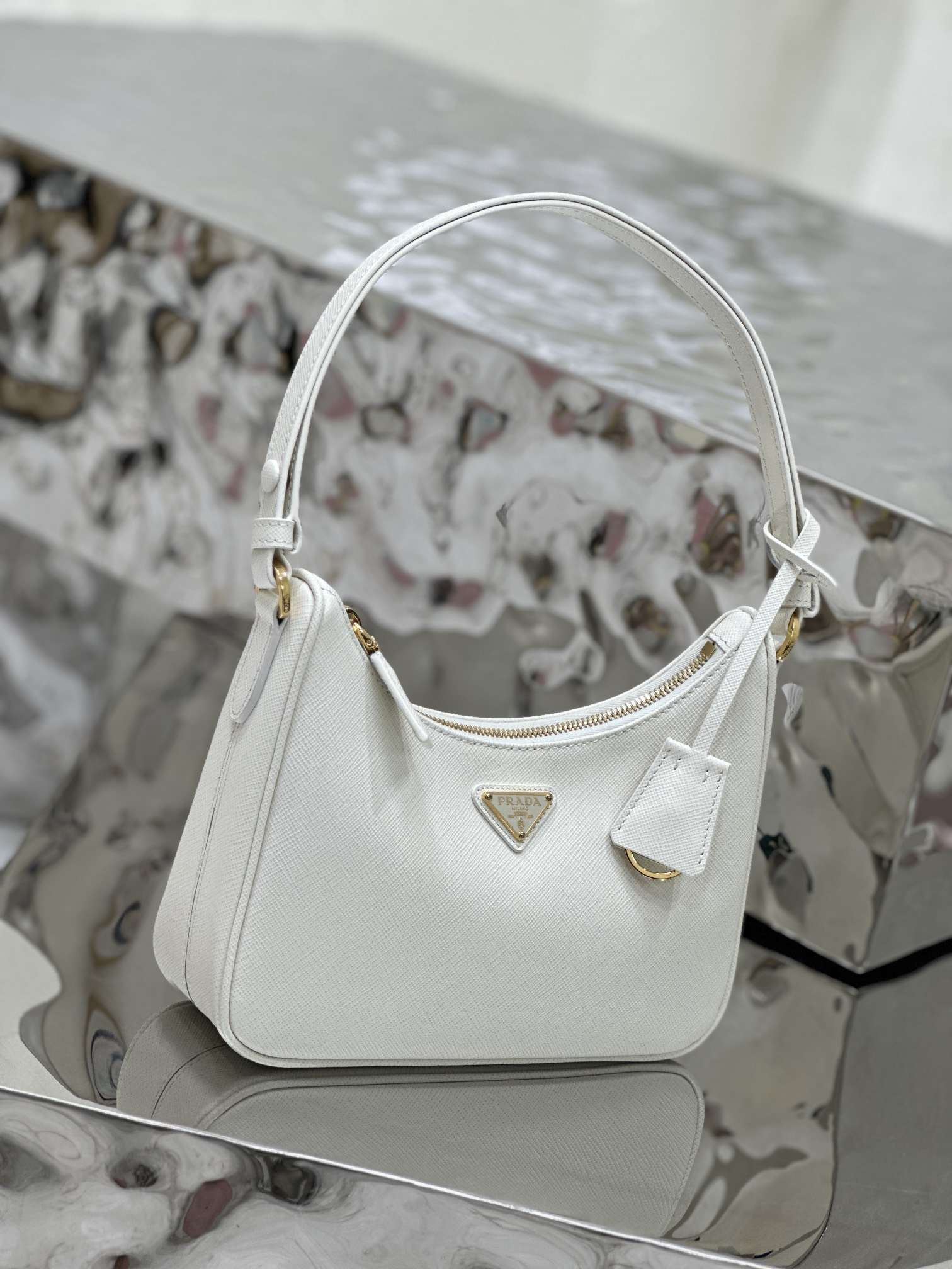 PRADA Re-Edition Saffiano Leather Mini Bag White