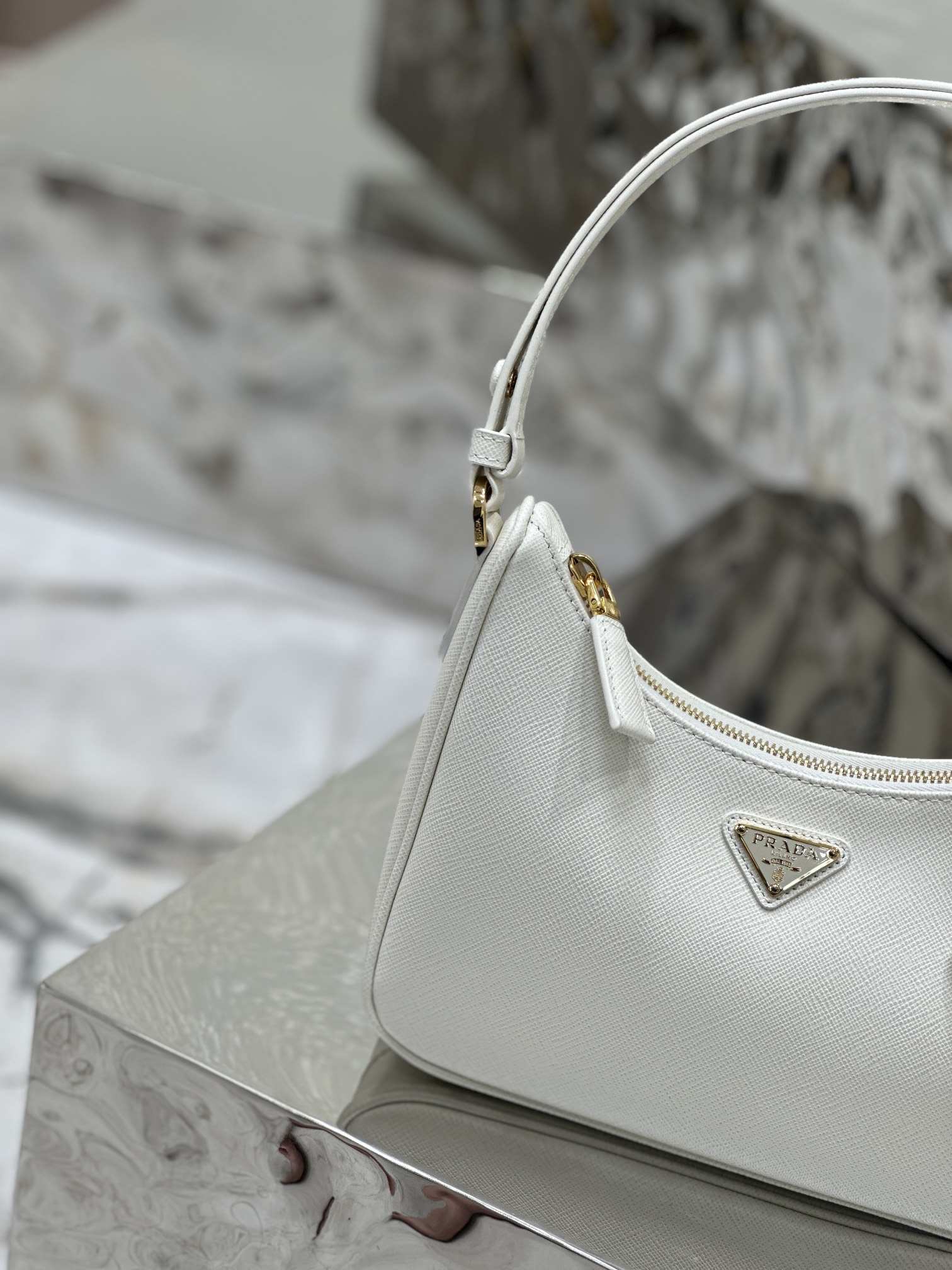 PRADA Re-Edition Saffiano Leather Mini Bag White