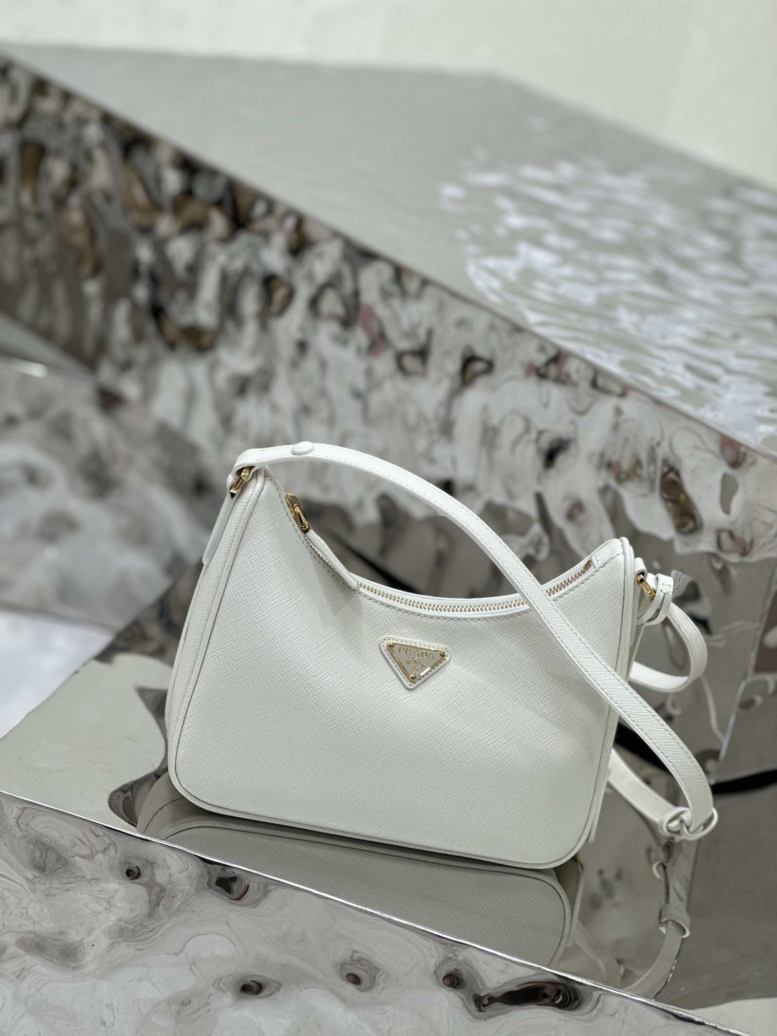 PRADA Re-Edition Saffiano Leather Mini Bag White