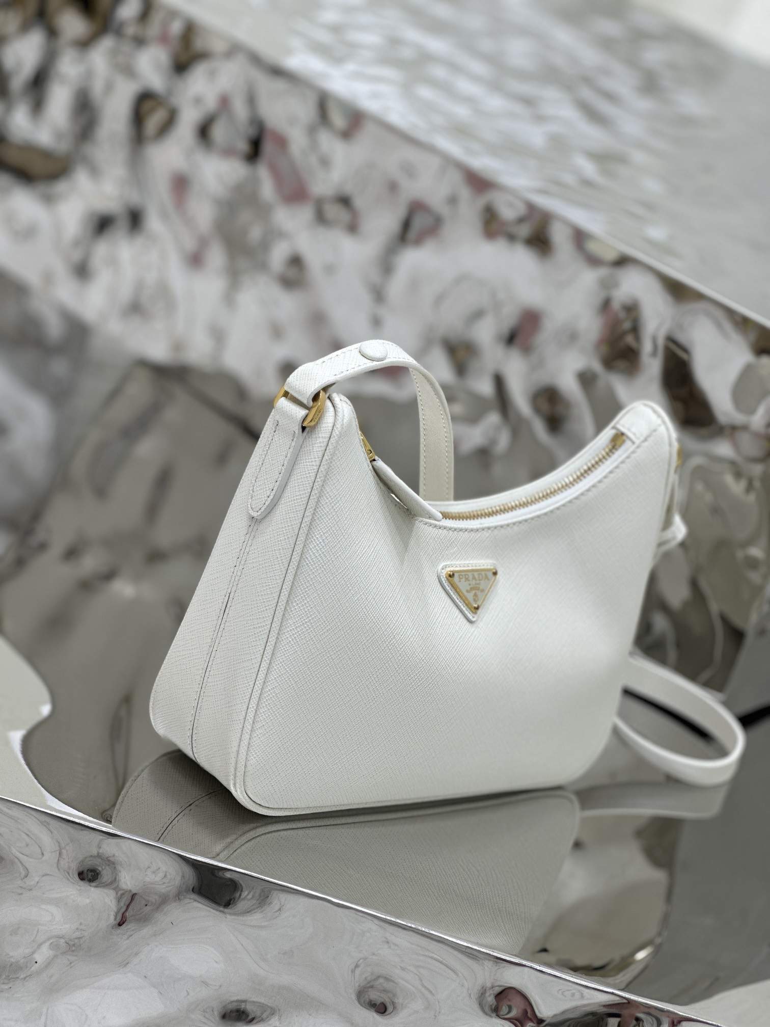 PRADA Re-Edition Saffiano Leather Mini Bag White