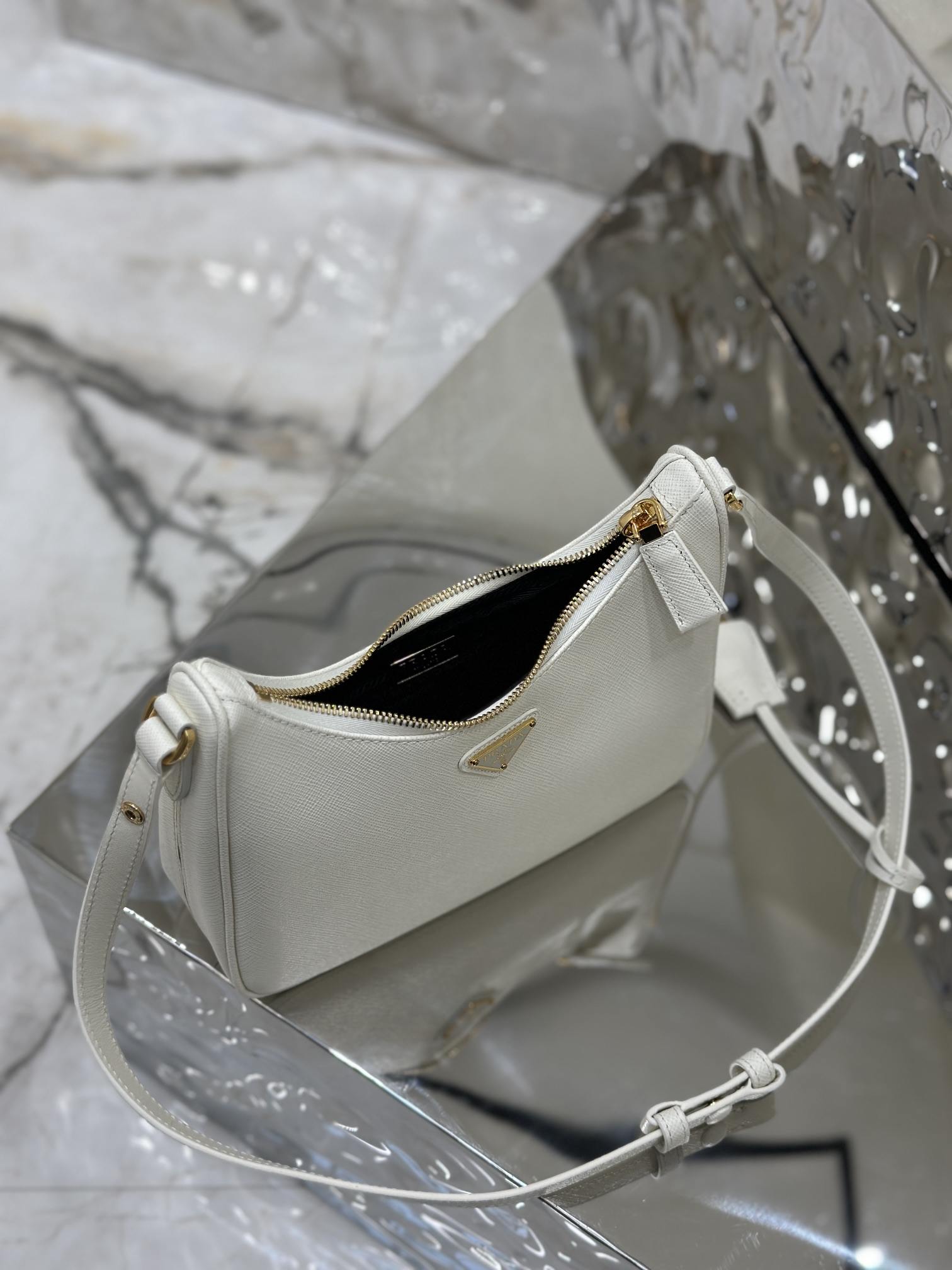 PRADA Re-Edition Saffiano Leather Mini Bag White