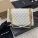 YSL Envelope Medium in Quilted Grain De Poudre Embossed Leather Blanc