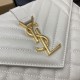 YSL Envelope Medium in Quilted Grain De Poudre Embossed Leather Blanc