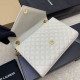 YSL Envelope Medium in Quilted Grain De Poudre Embossed Leather Blanc