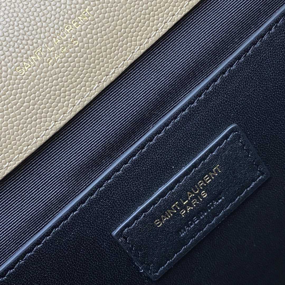 YSL Envelope Medium in Quilted Grain De Poudre Embossed Leather Dark Beige