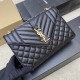 YSL Envelope Medium in Quilted Grain De Poudre Embossed Leather Noir