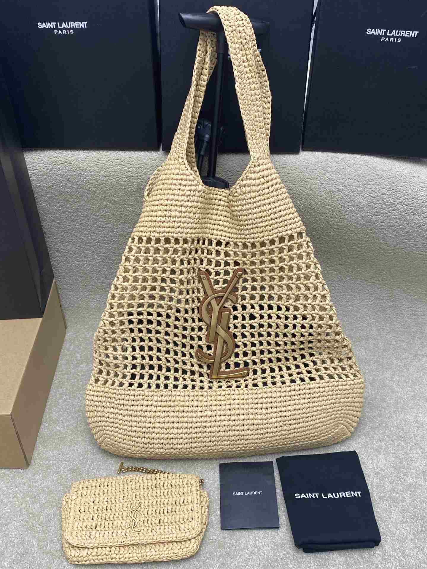 YSL Icare in Raffia