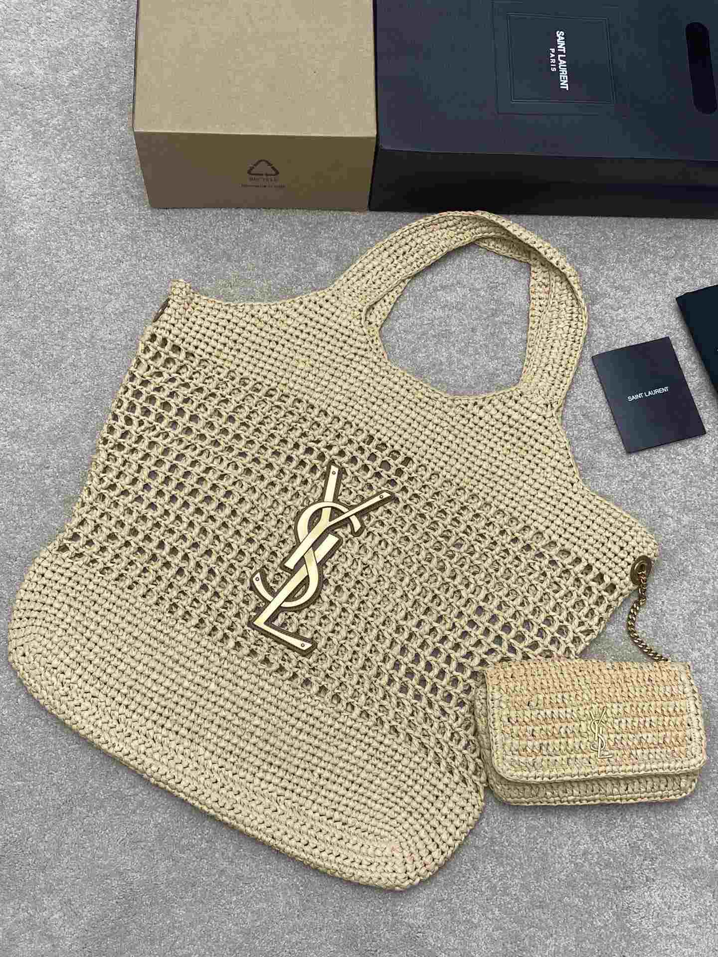 YSL Icare in Raffia