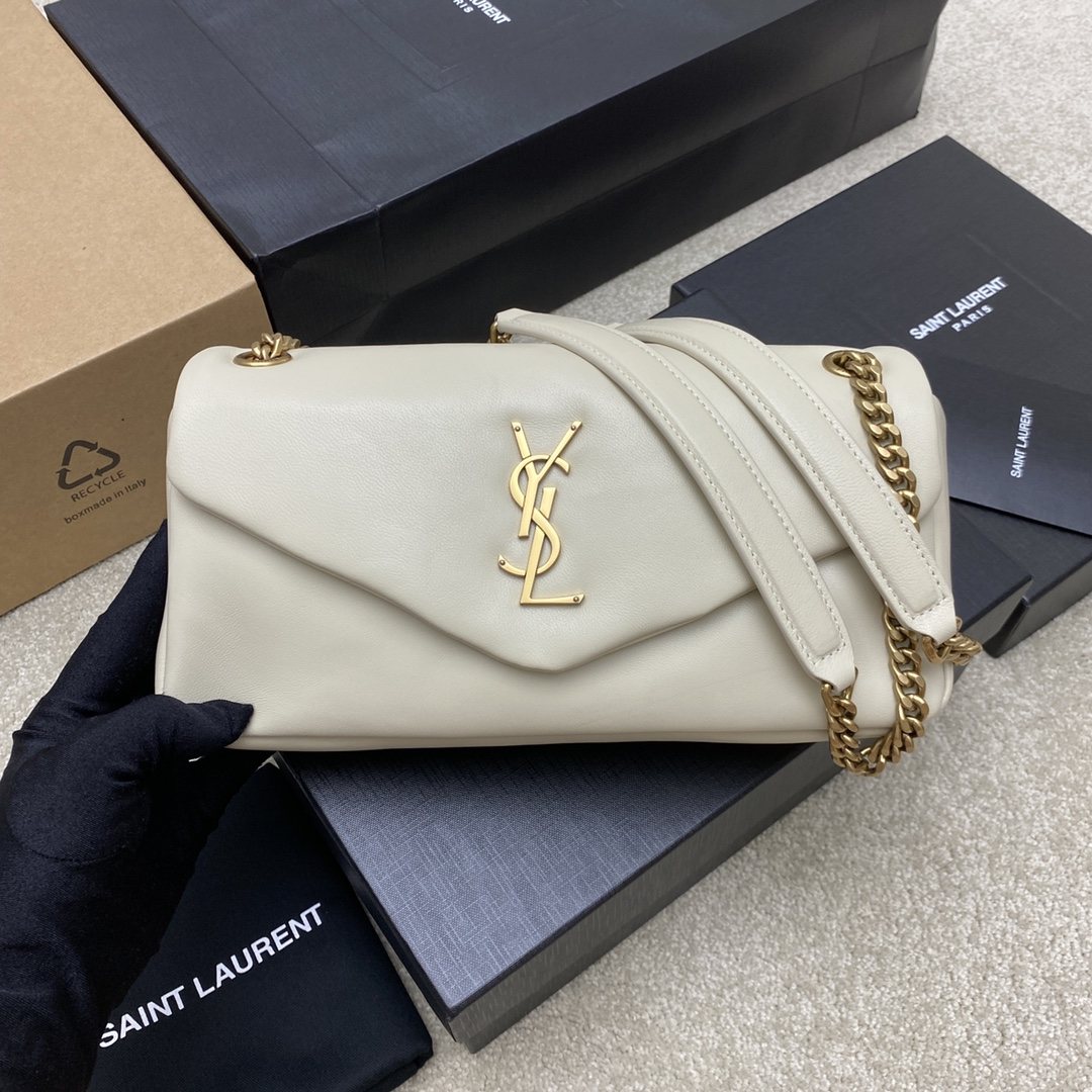 YSL Calypso Plunged Lambskin White