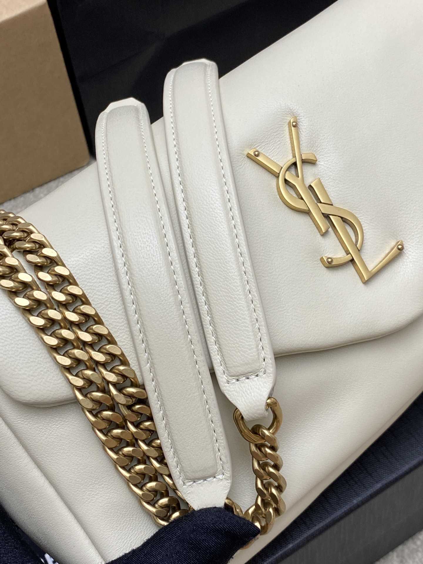 YSL Calypso Plunged Lambskin White