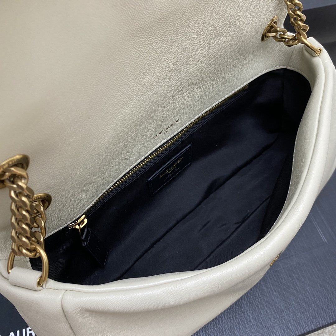 YSL Calypso Plunged Lambskin White