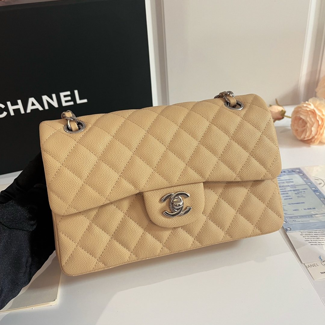 CHANEL Small Classsic Handbag Apricot Yellow