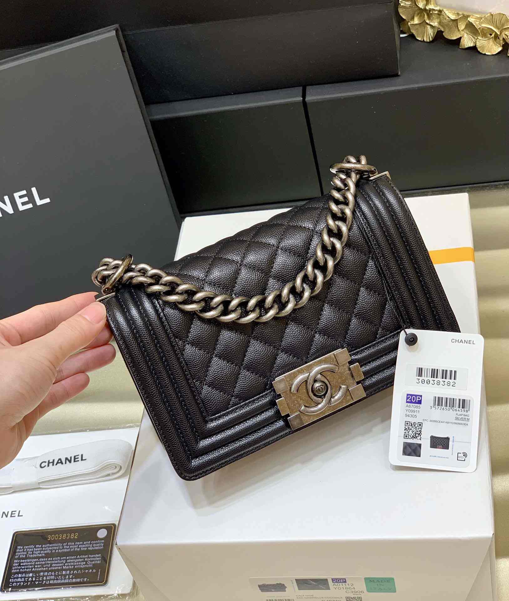 CHANEL Small Boy Handbag Black & Ruthenium-Finish Metal