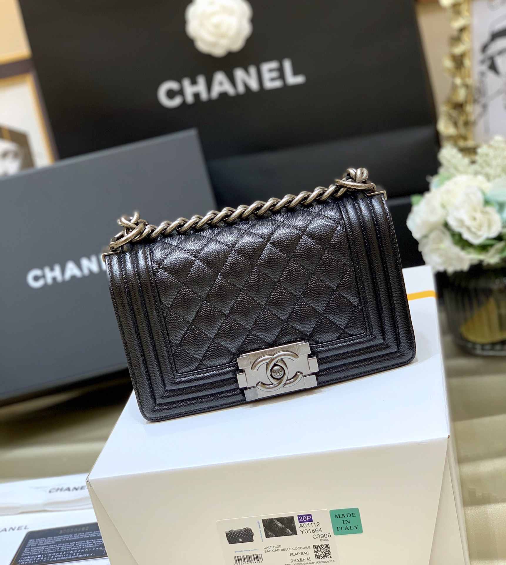 CHANEL Small Boy Handbag Black & Ruthenium-Finish Metal