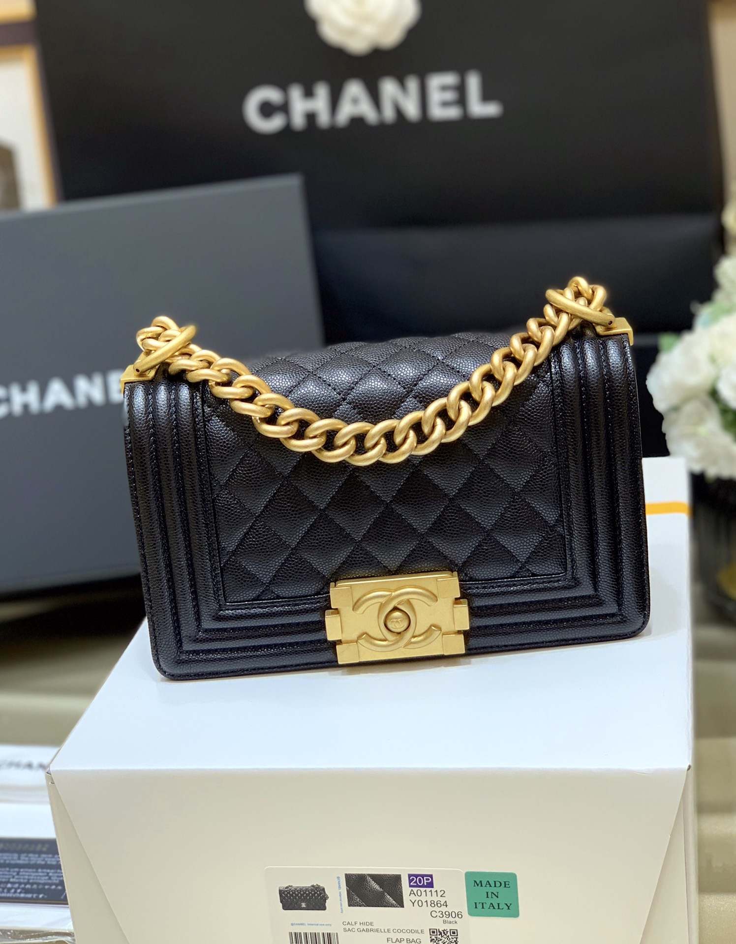 CHANEL Small Boy Handbag Black & Gold-tone Metal